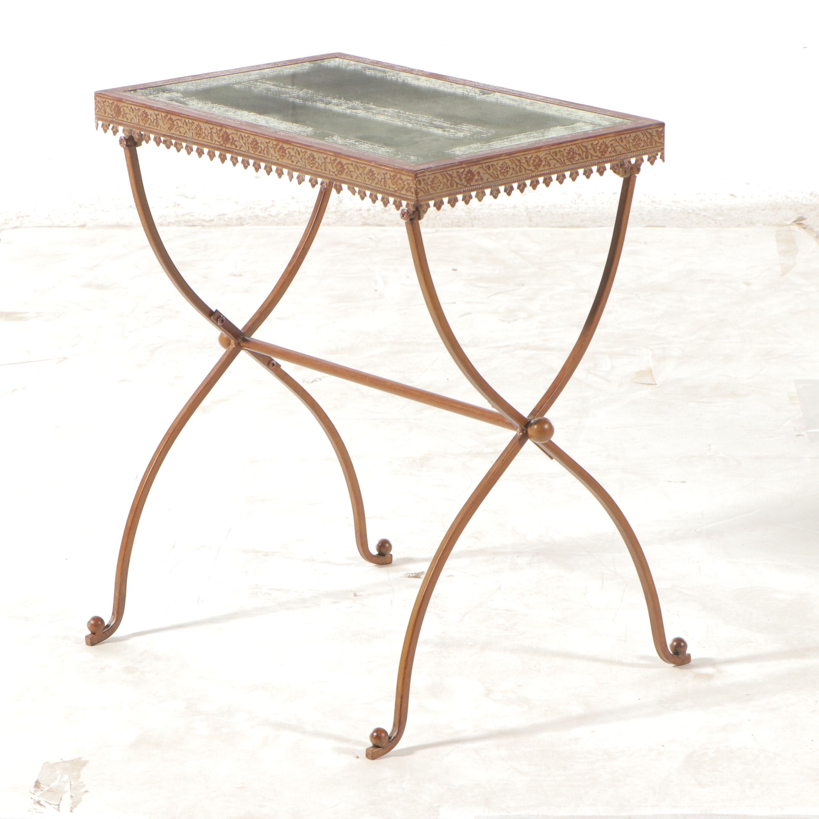 Metal Mirror Top Accent Table with Metal Plant Stand