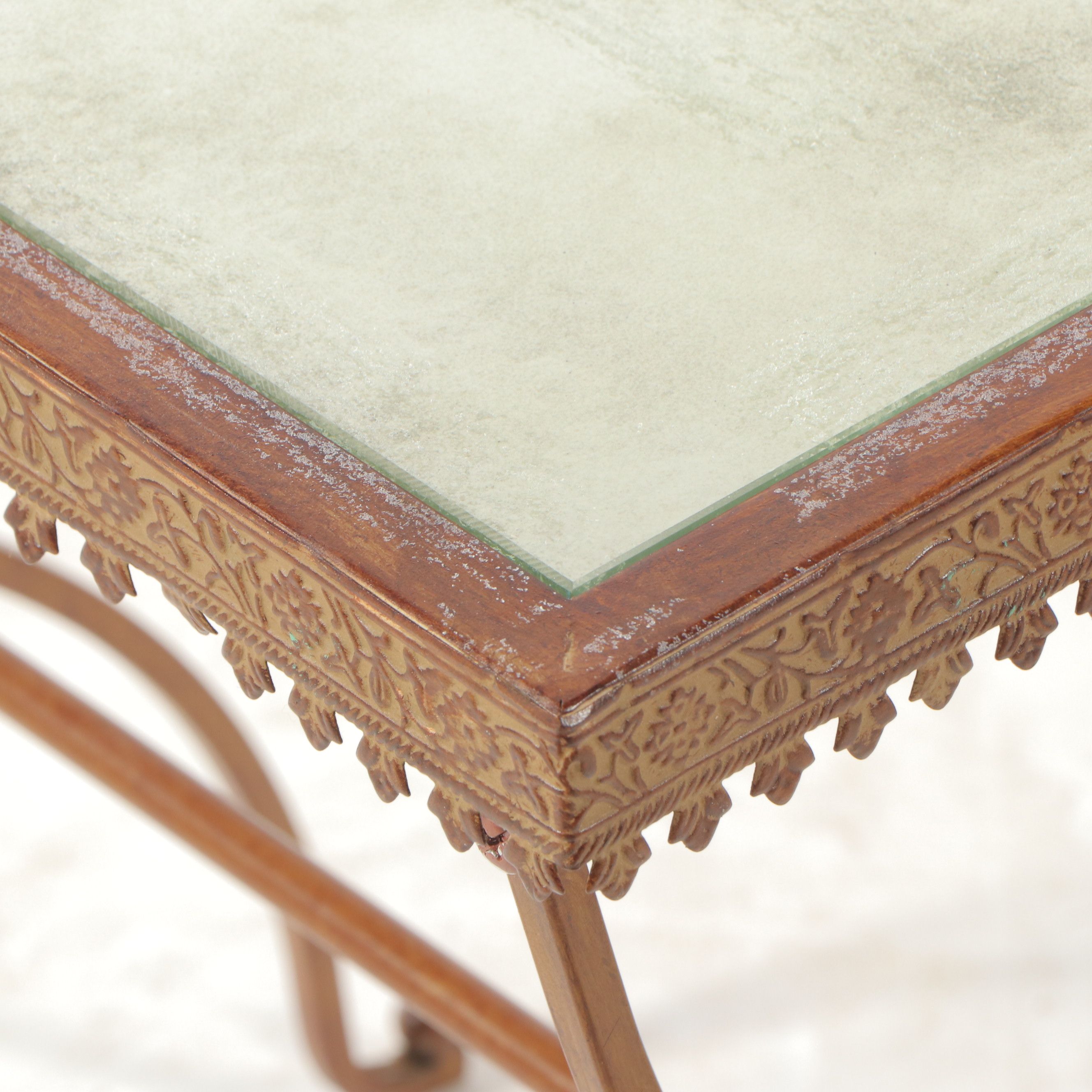 Metal Mirror Top Accent Table with Metal Plant Stand