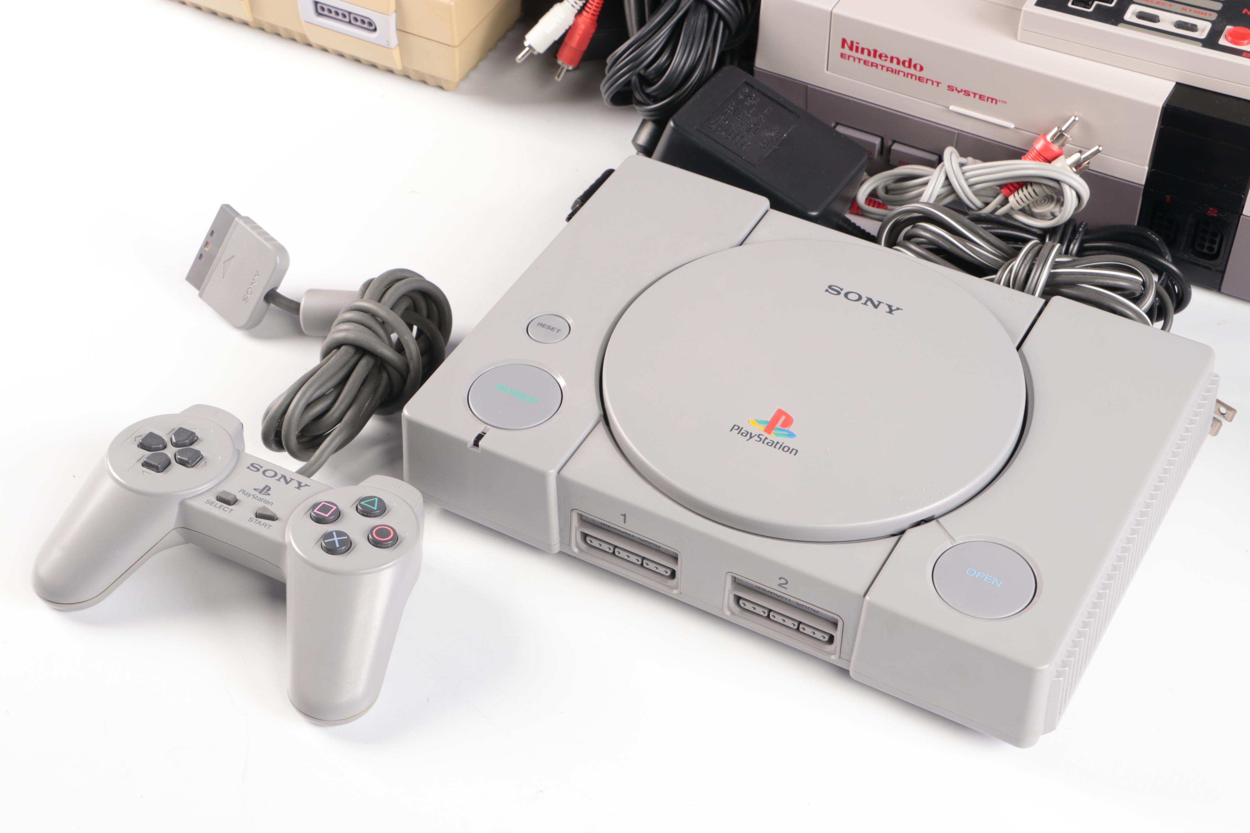 Sony Playstation, Super Nintendo, and Nintendo Gaming Systems with Games