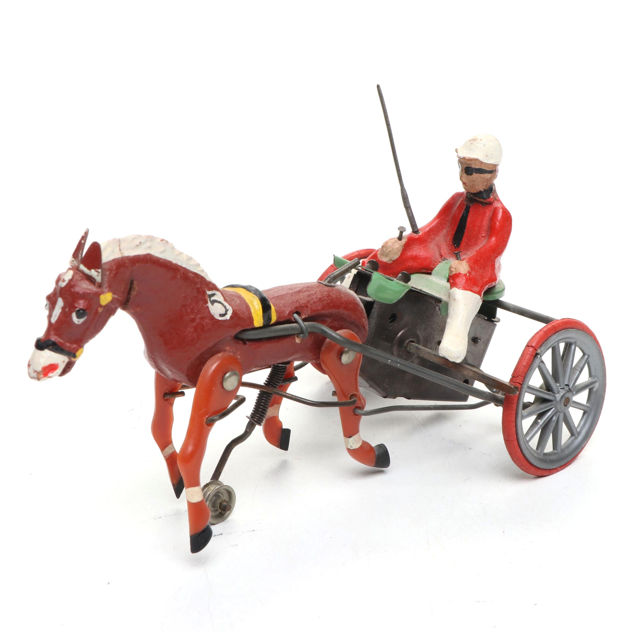 German Wind-Up Racing Horse and Jockey Toy