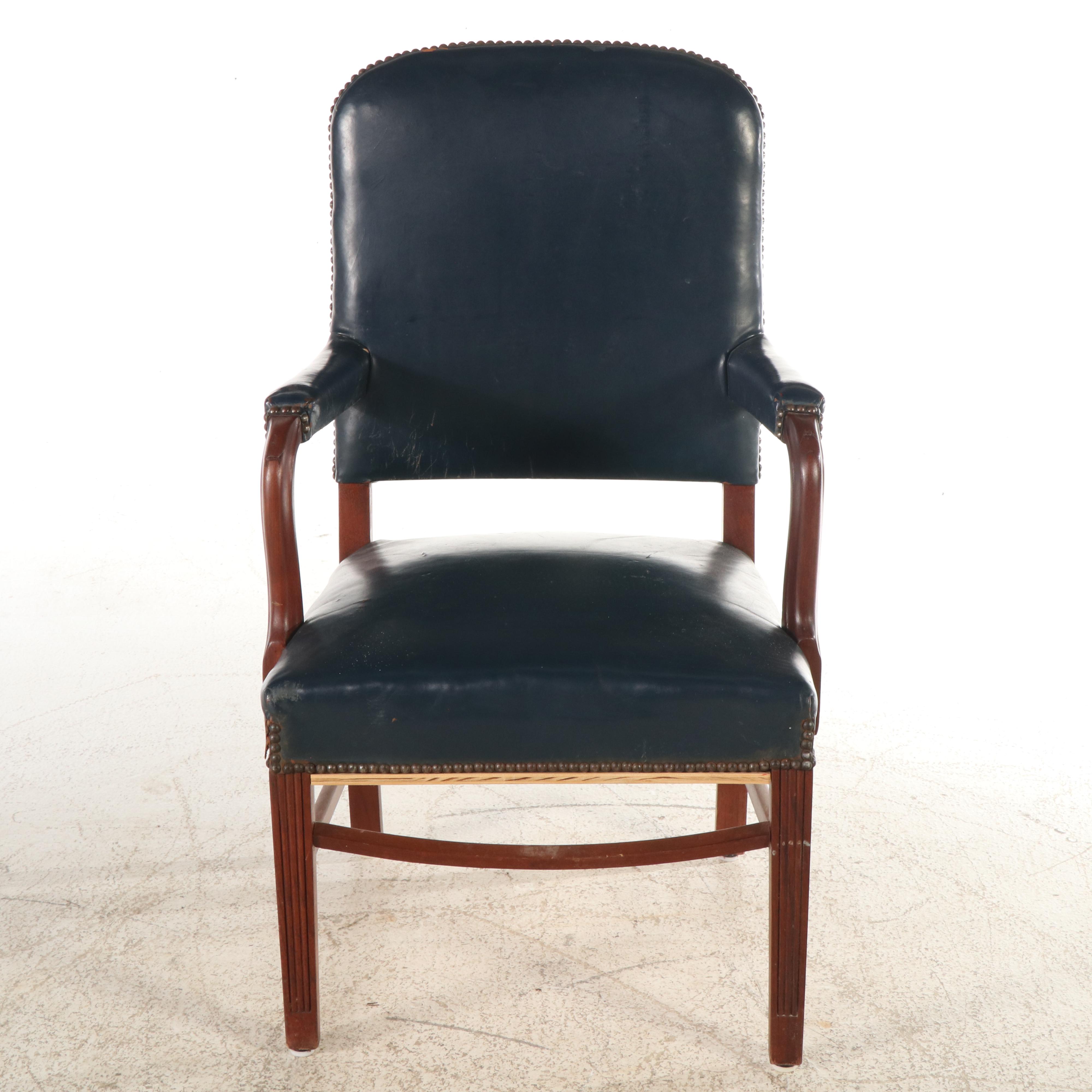 Leather Armchair with Nail Head Trim, Mid-20th Century