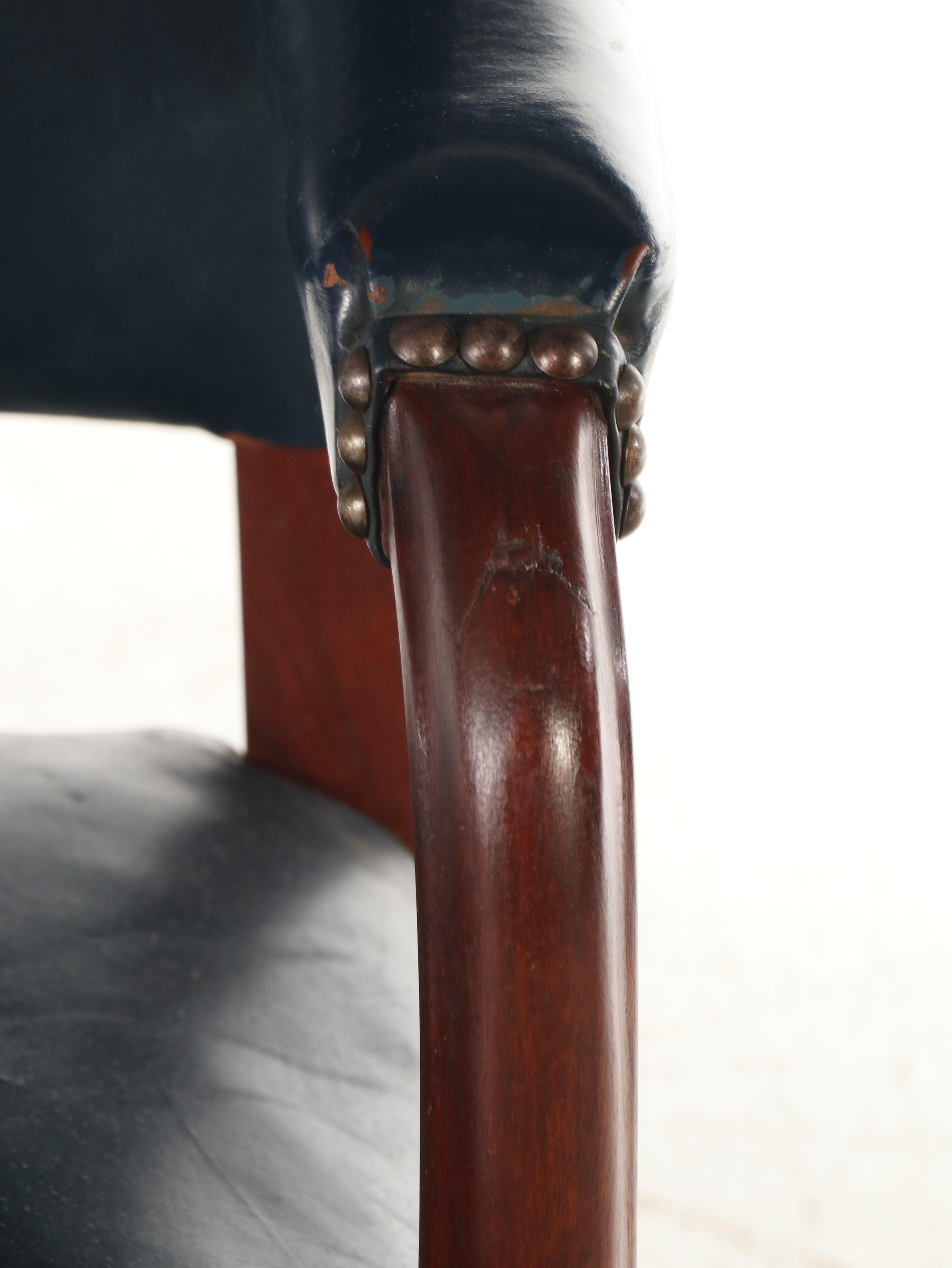 Leather Armchair with Nail Head Trim, Mid-20th Century