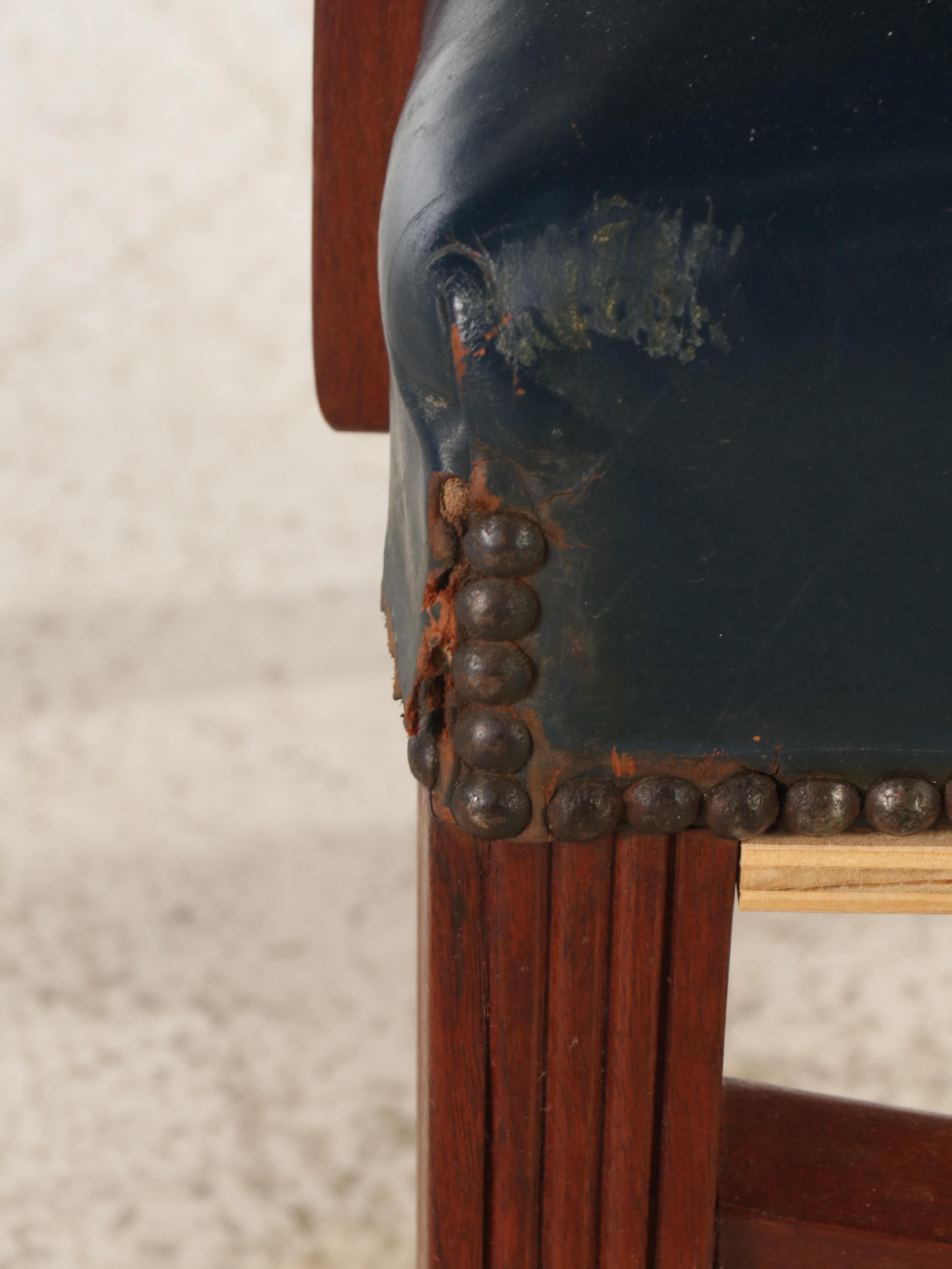 Leather Armchair with Nail Head Trim, Mid-20th Century