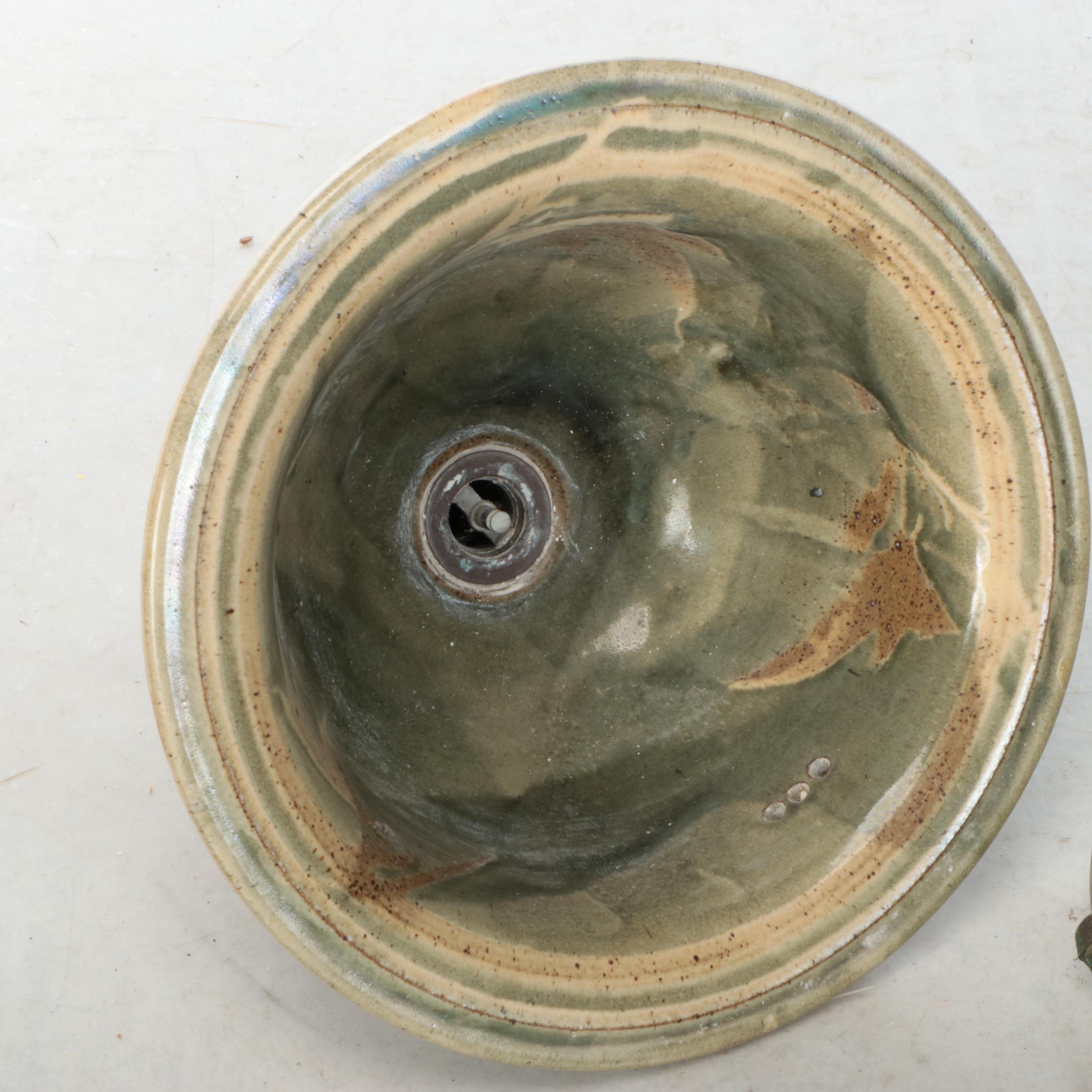 Signed Artist-Made Drop-In Sink with Brass Fixture