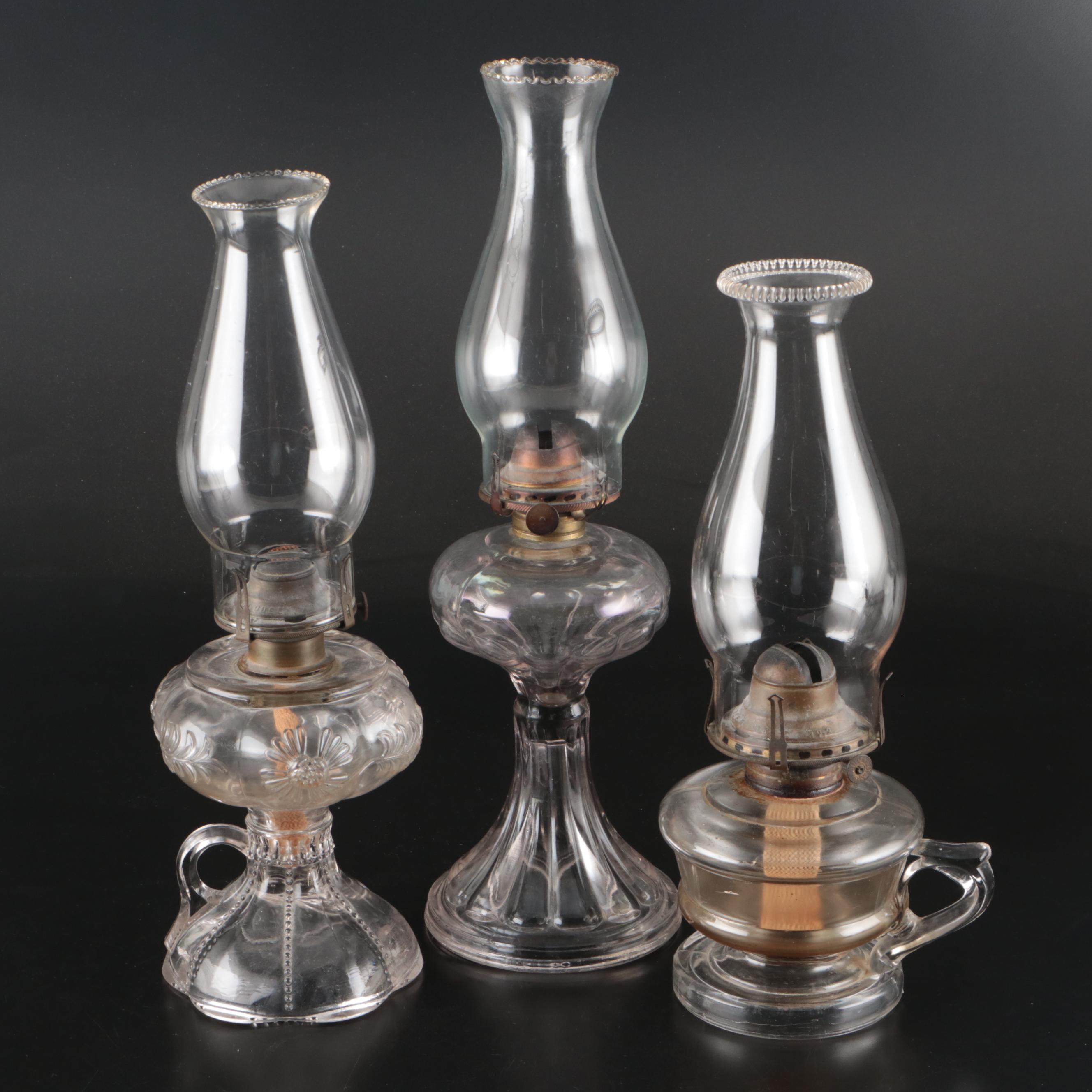 Three Pressed Glass Oil Lamps, 19th Century