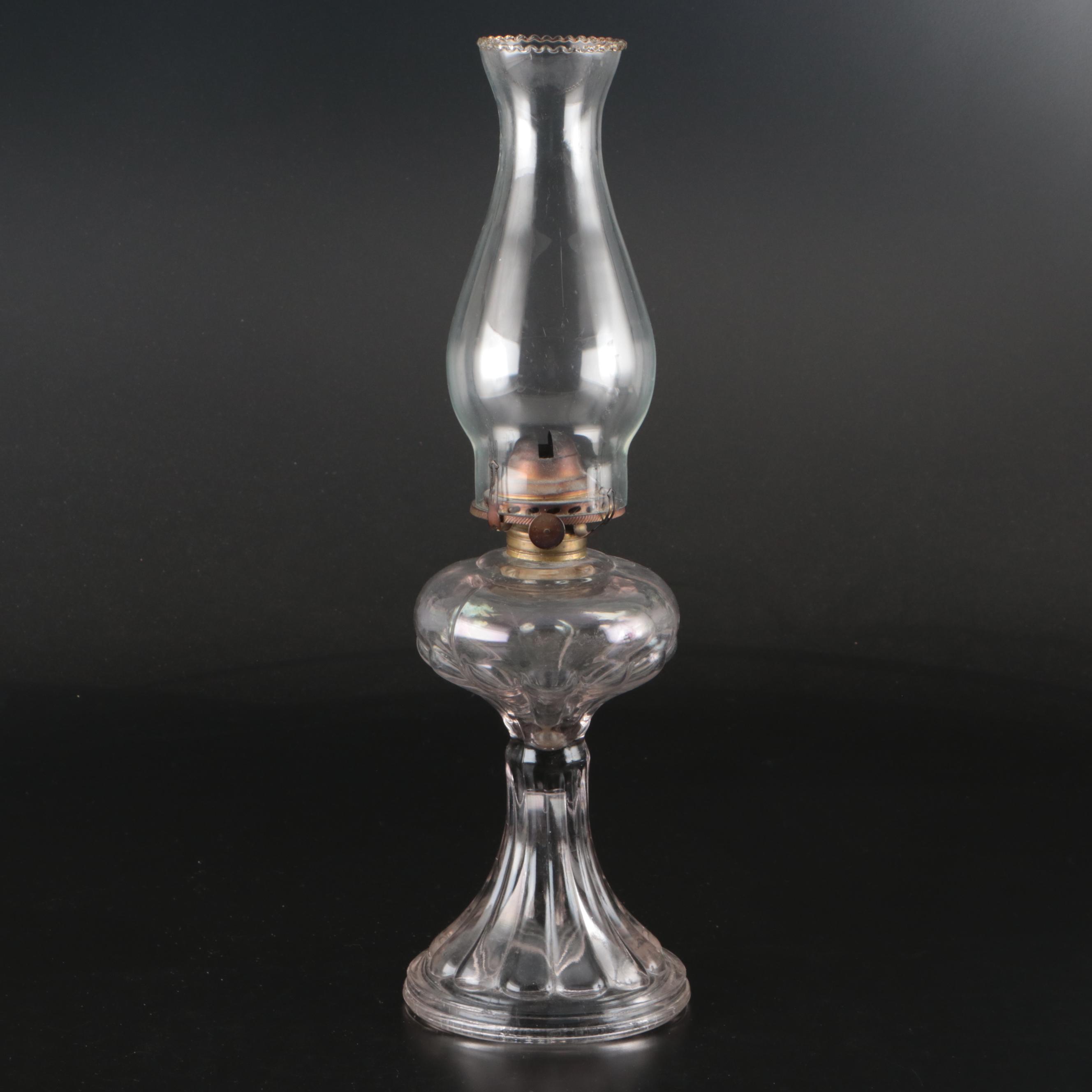 Three Pressed Glass Oil Lamps, 19th Century