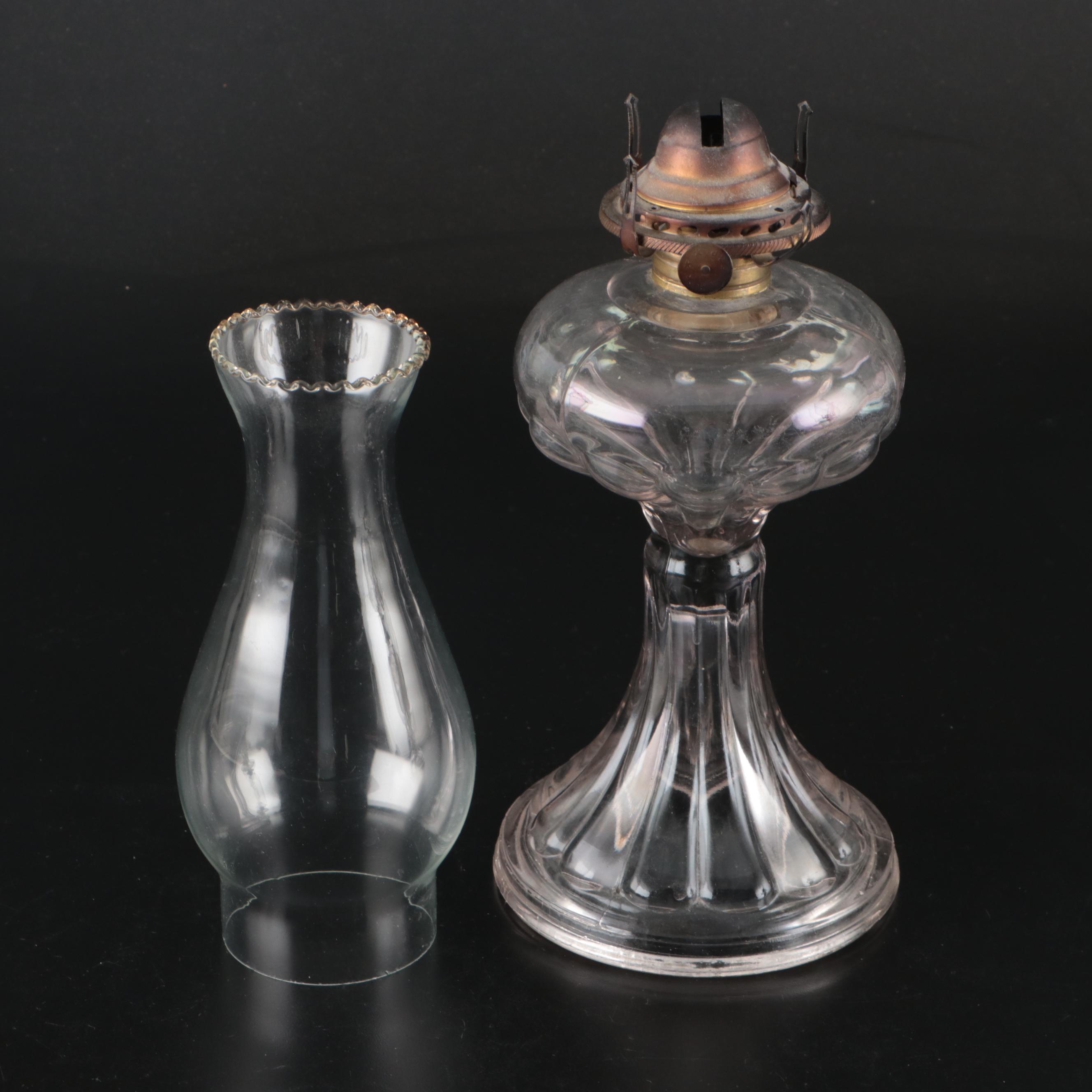 Three Pressed Glass Oil Lamps, 19th Century