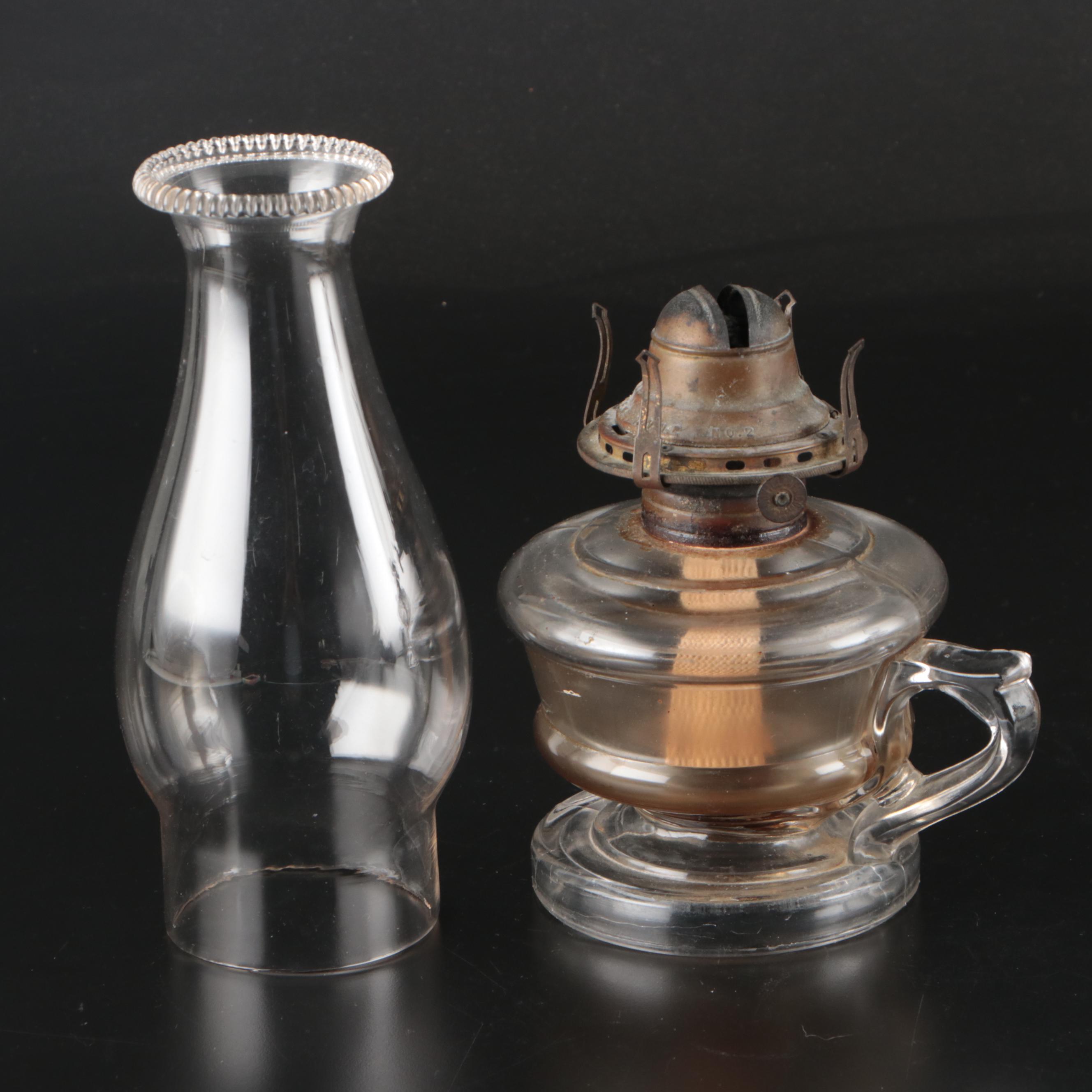 Three Pressed Glass Oil Lamps, 19th Century
