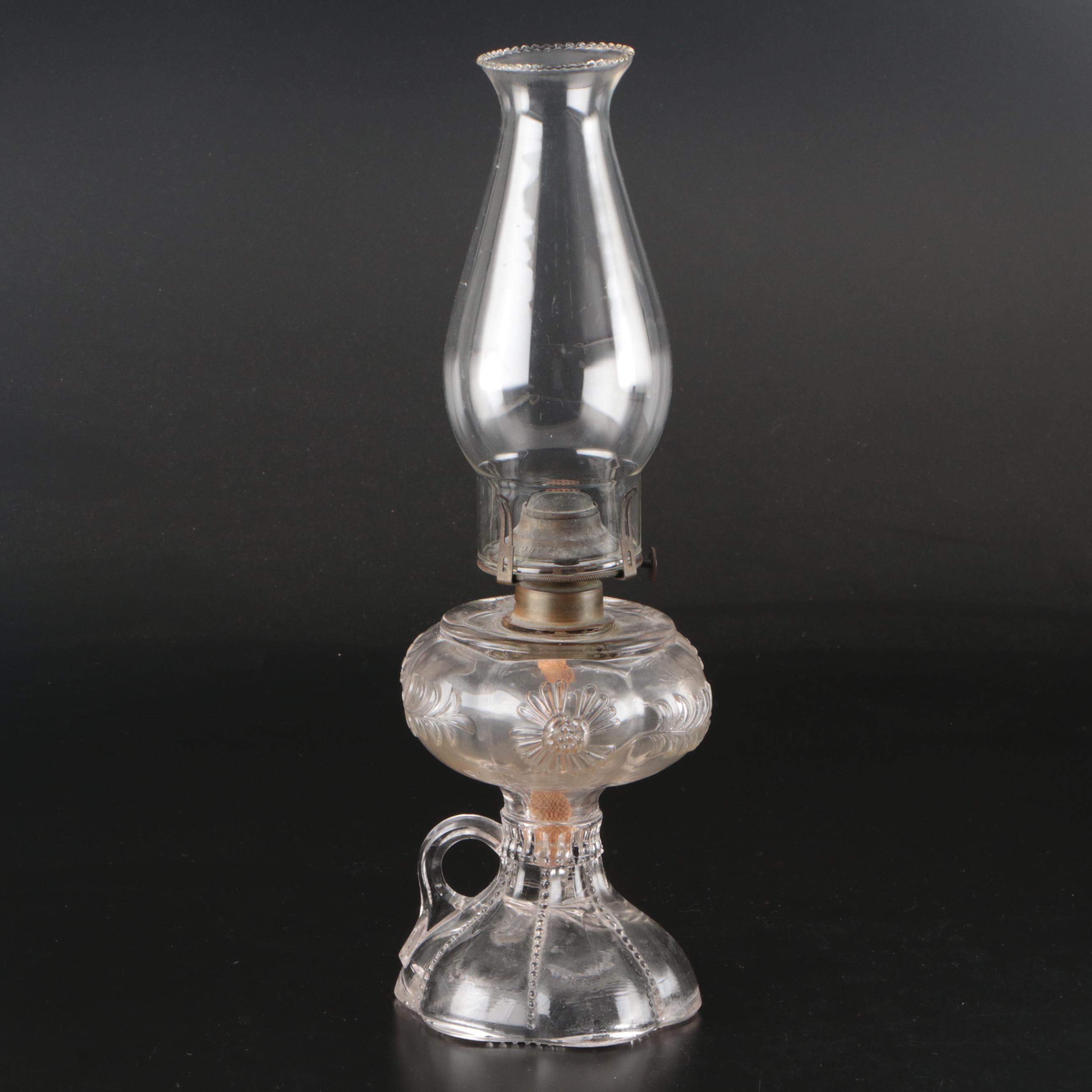 Three Pressed Glass Oil Lamps, 19th Century