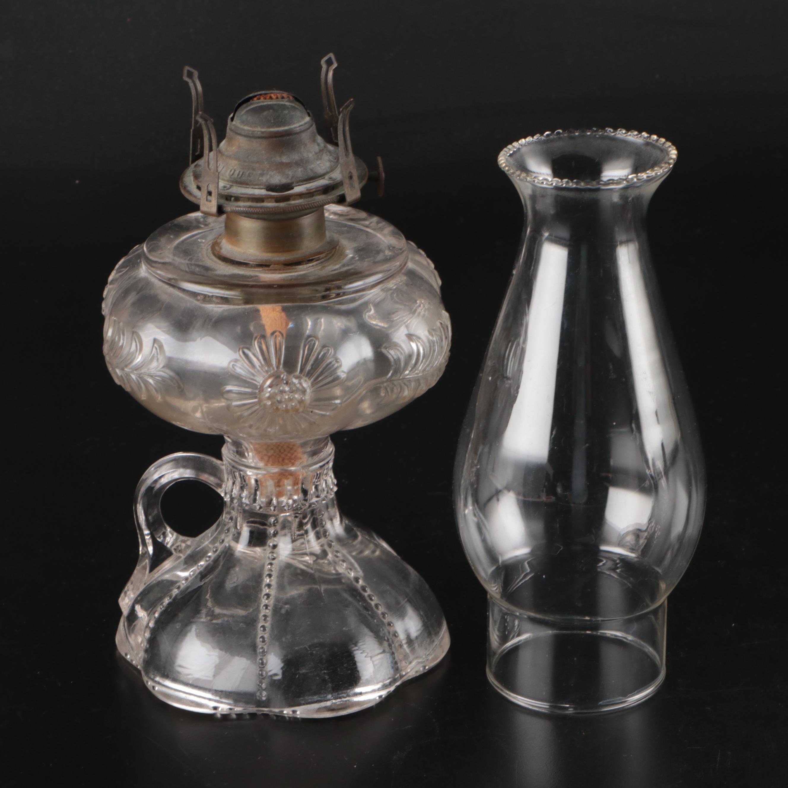 Three Pressed Glass Oil Lamps, 19th Century