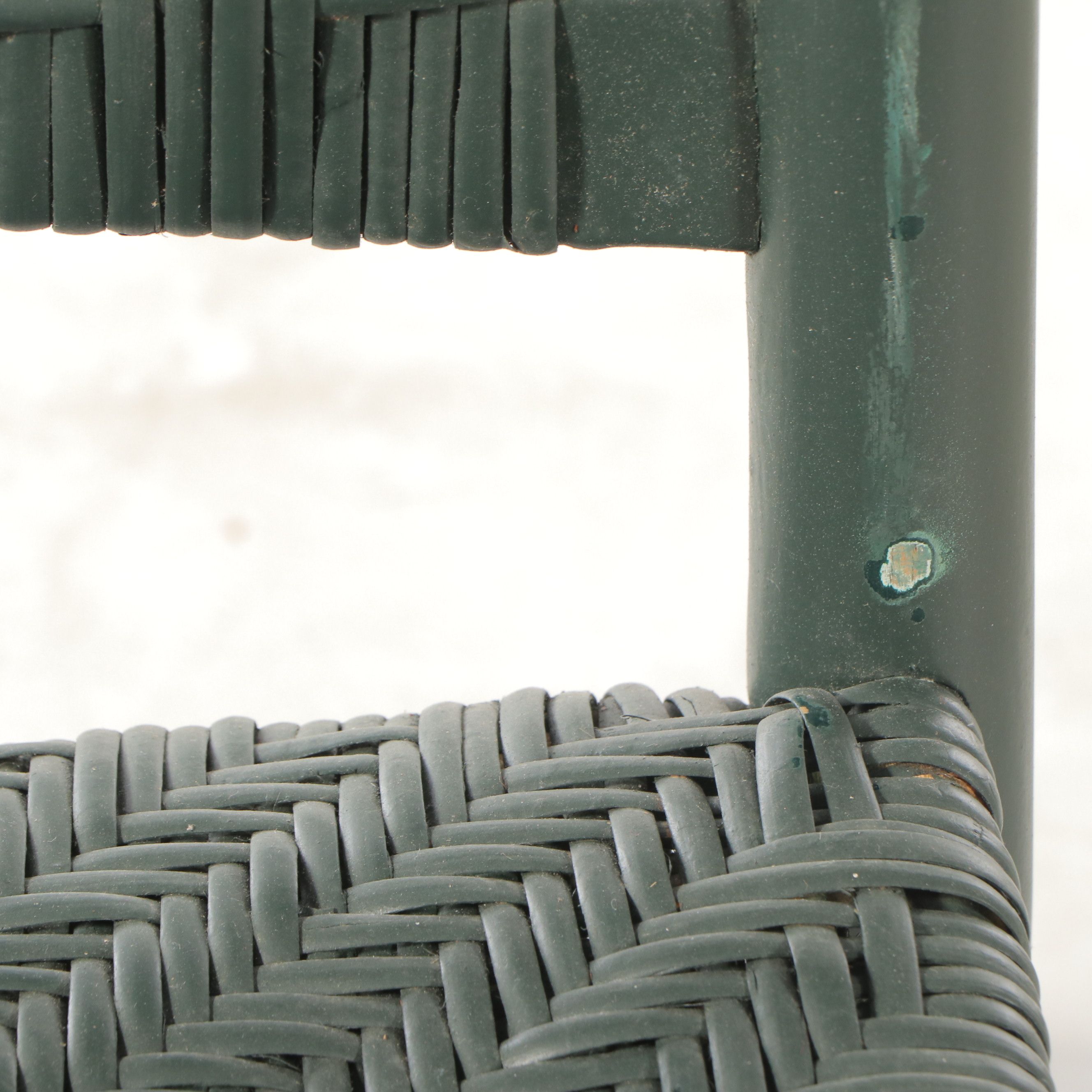 Green Painted Wood Rocking Chair with Woven Seat and Back