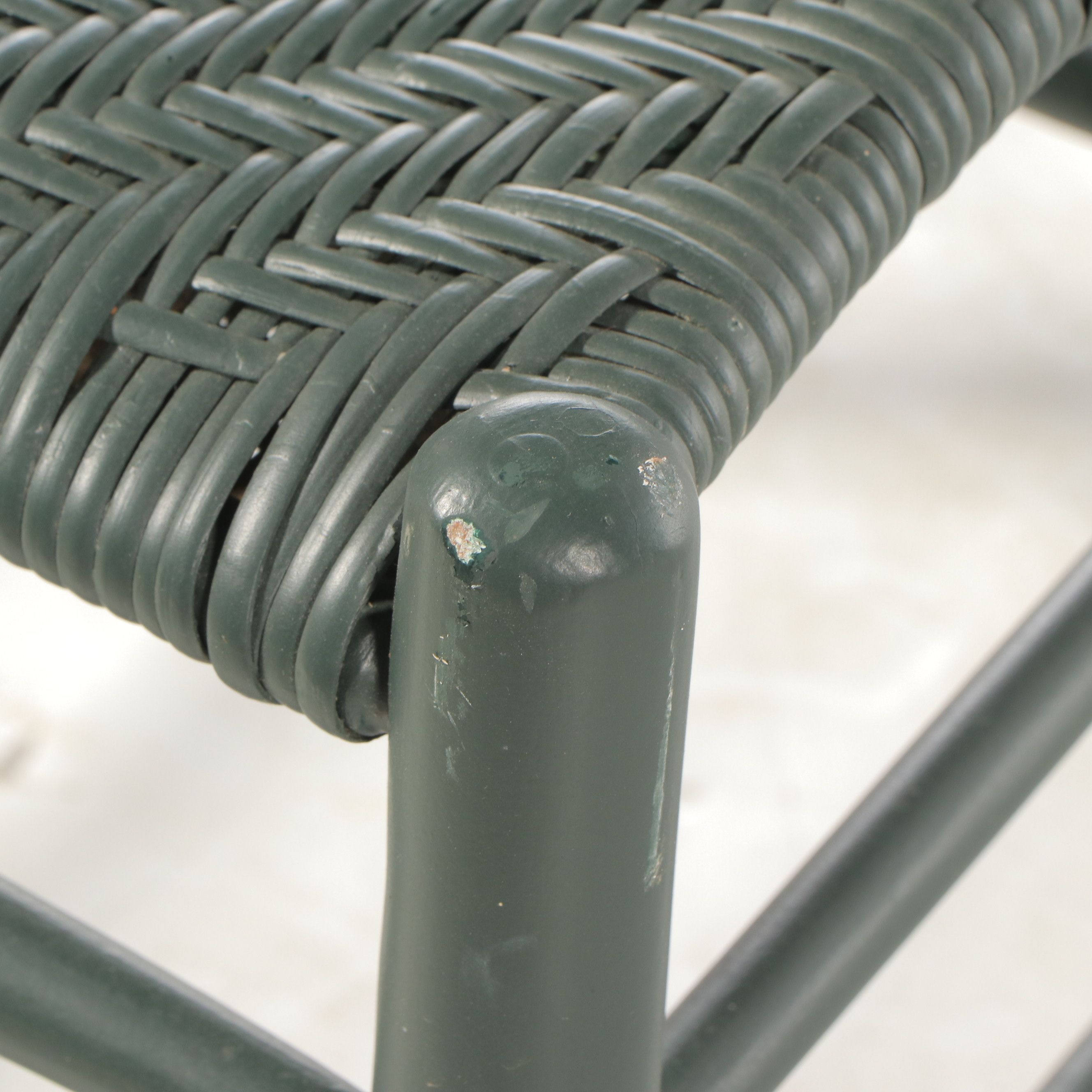 Green Painted Wood Rocking Chair with Woven Seat and Back
