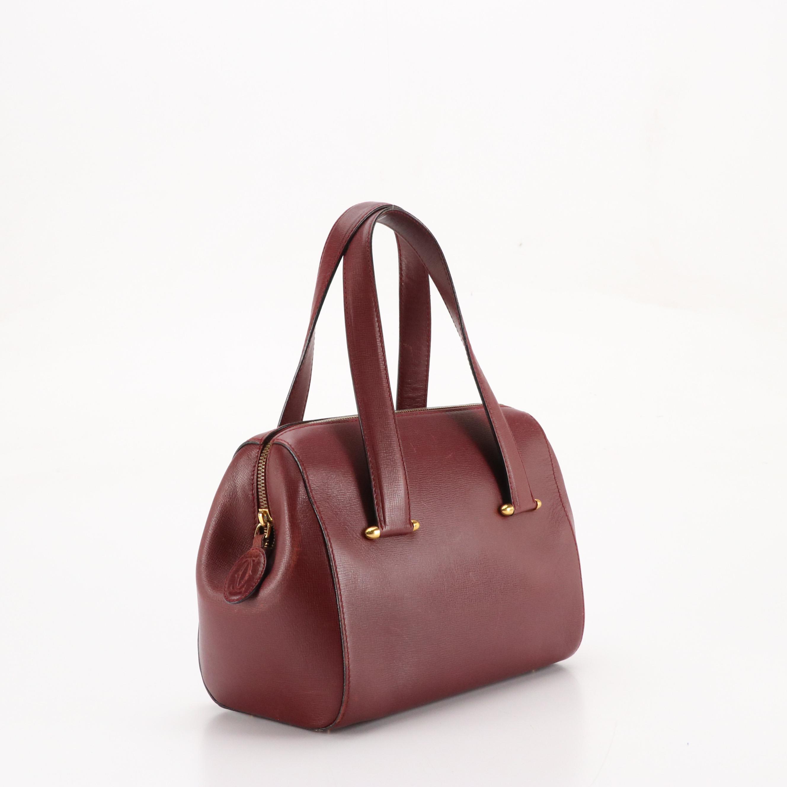Cartier Burgundy Textured Leather Boston Bag