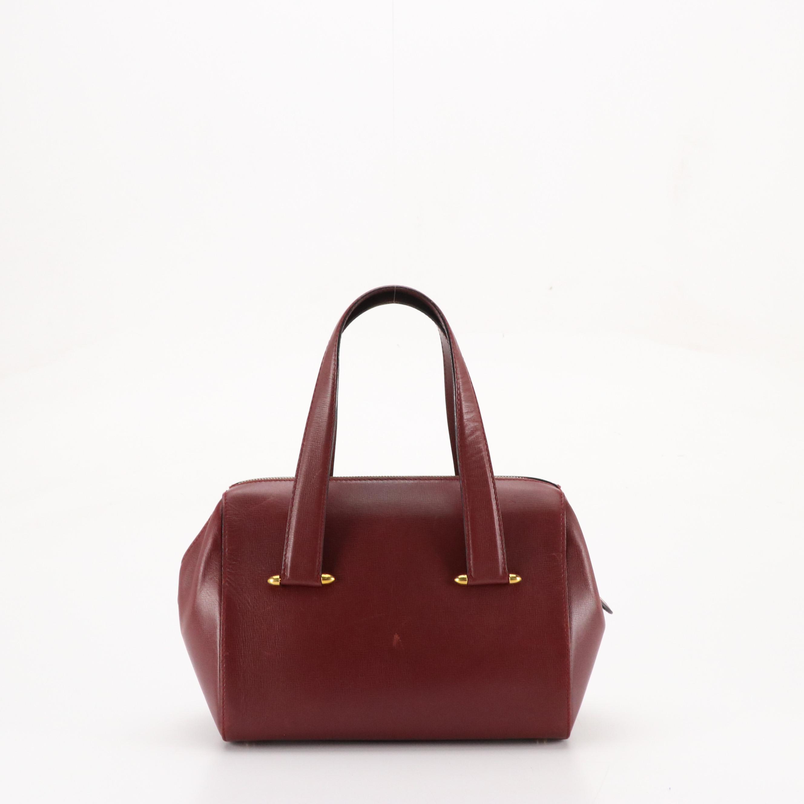 Cartier Burgundy Textured Leather Boston Bag