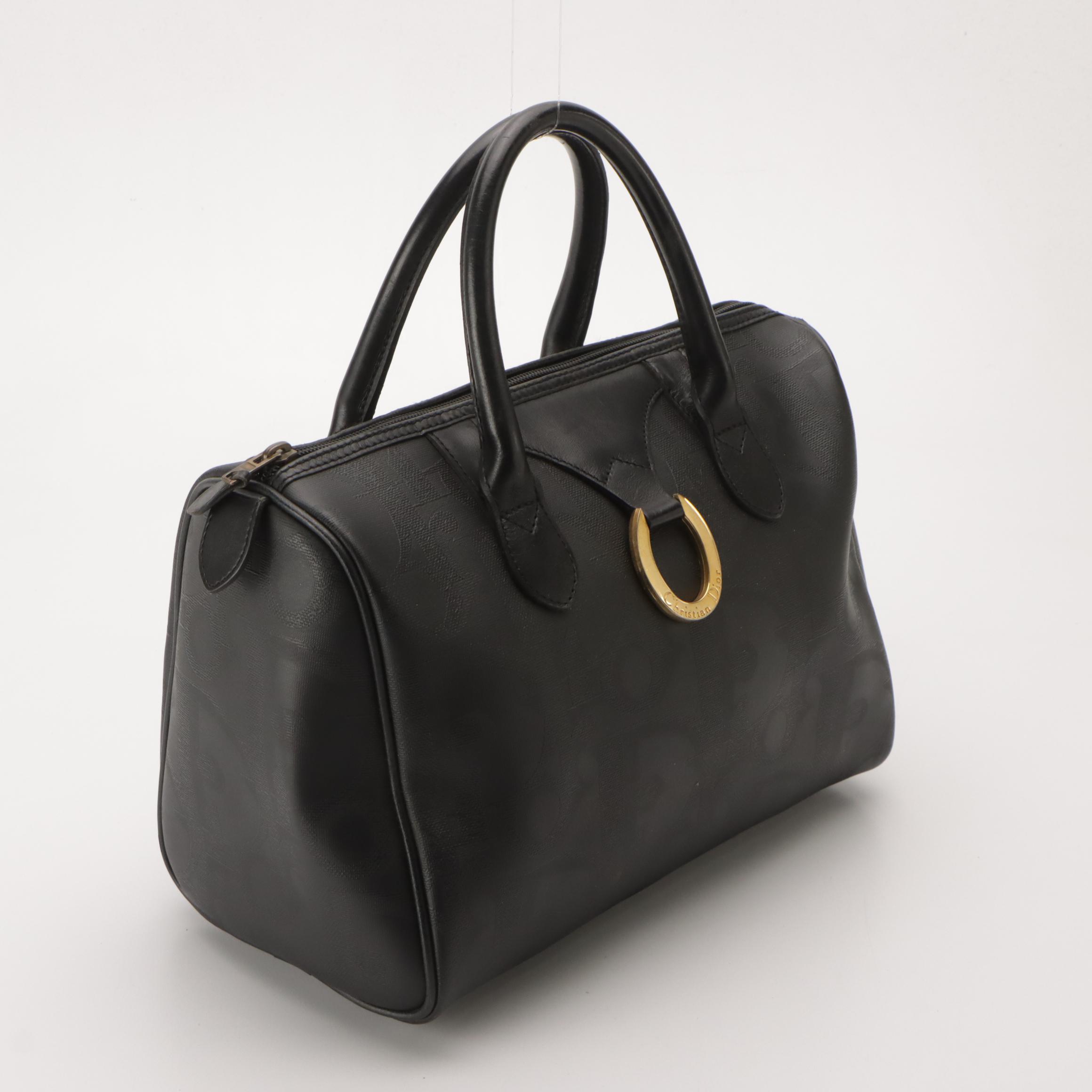 Christian Dior Vintage Trotter Coated Canvas and Leather Boston Bag