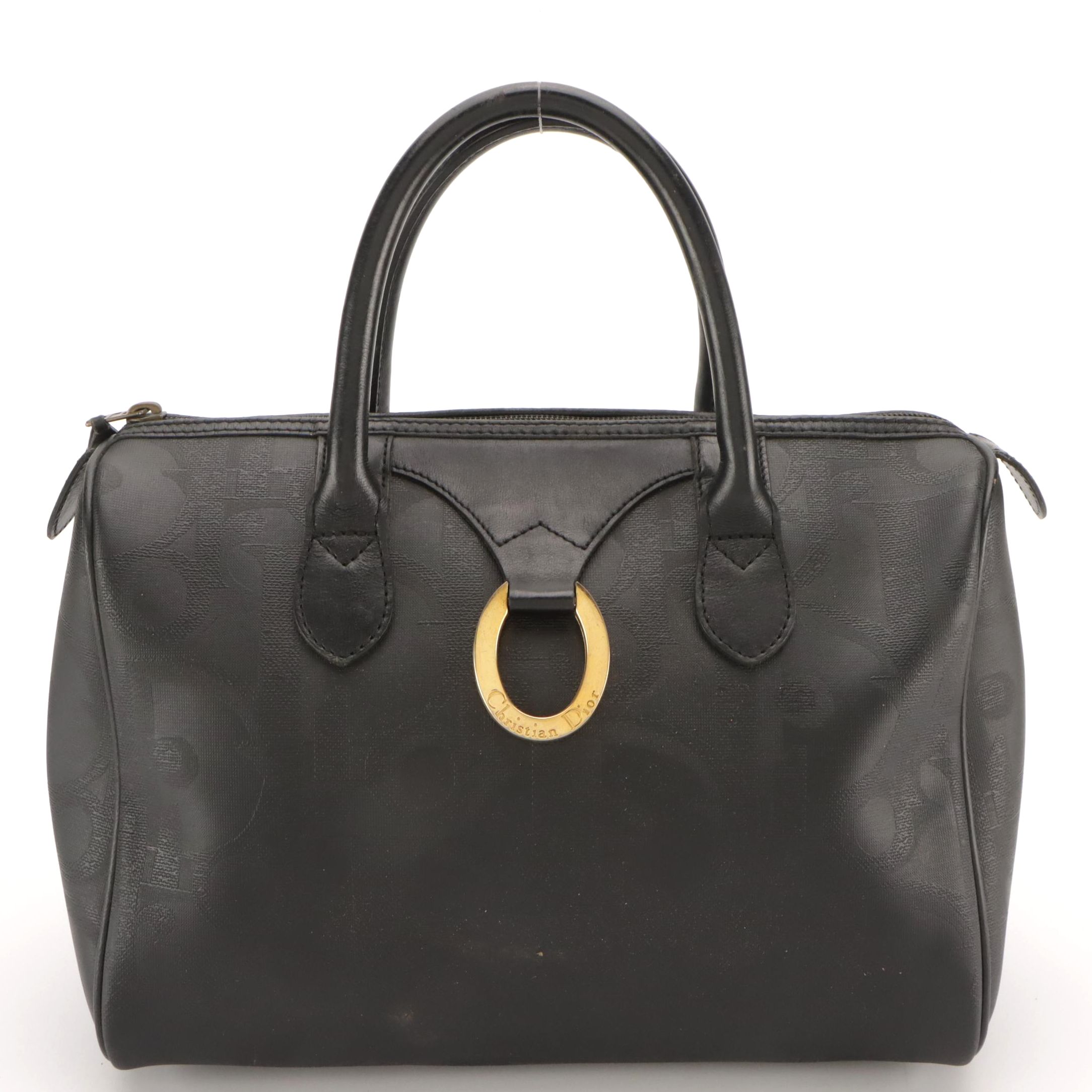 Christian Dior Vintage Trotter Coated Canvas and Leather Boston Bag