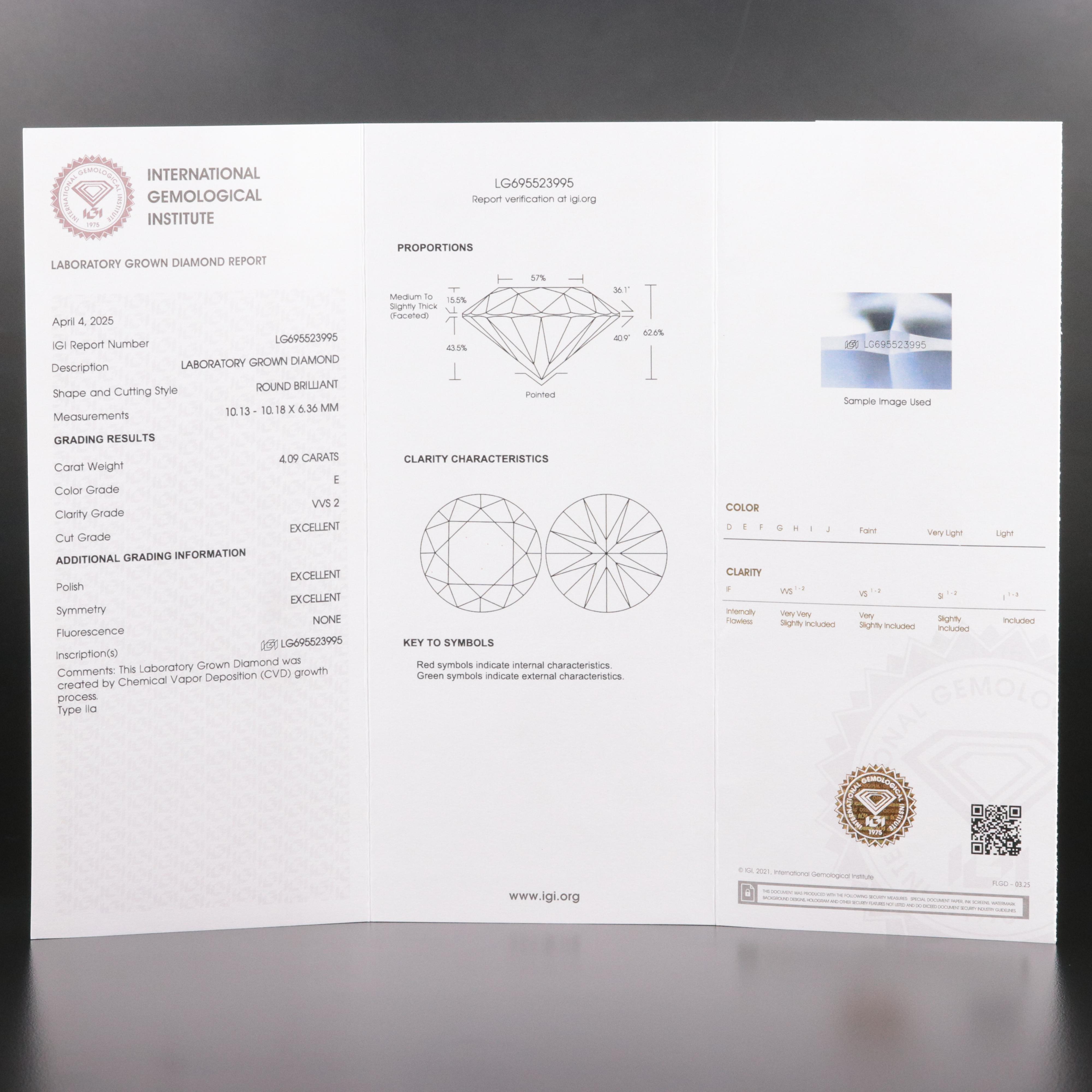 18K 4.09 CT Lab Grown Diamond Solitaire Ring with IGI Report