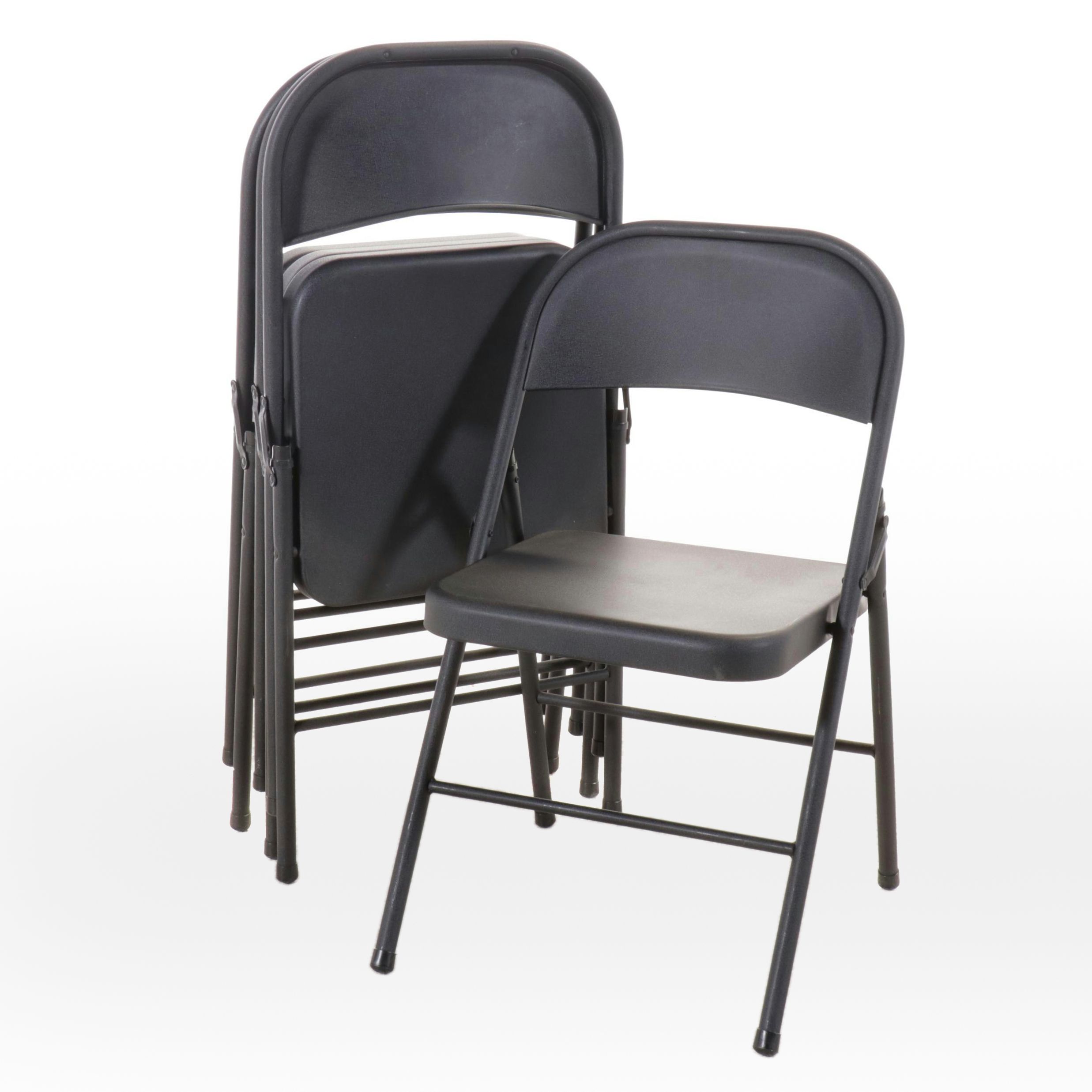 Set of Four Black Steel Folding Chairs