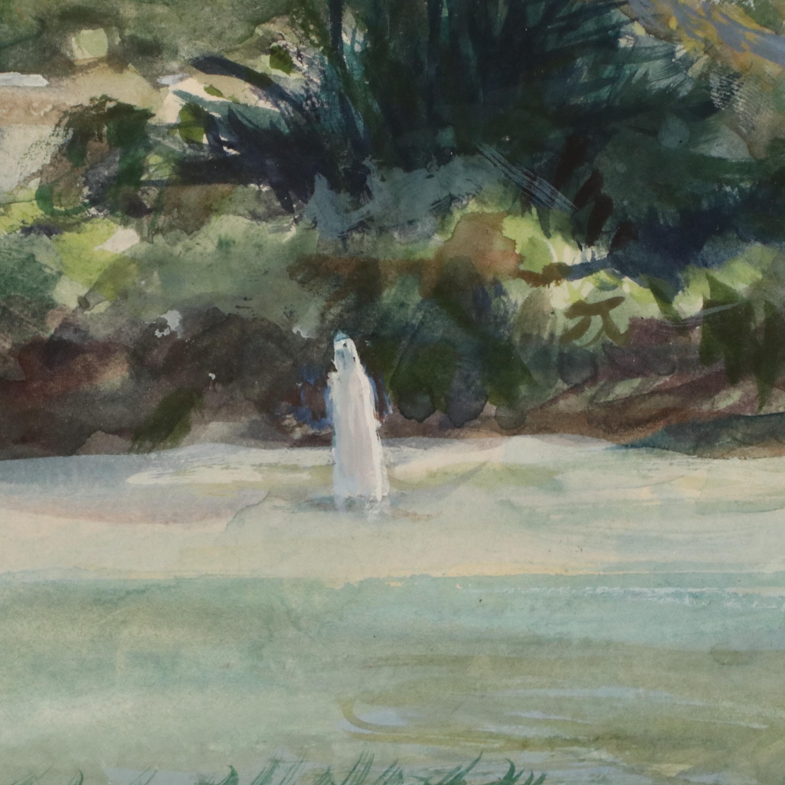 Anthony Loschiavo Watercolor Painting of Landscape with Church, 1991