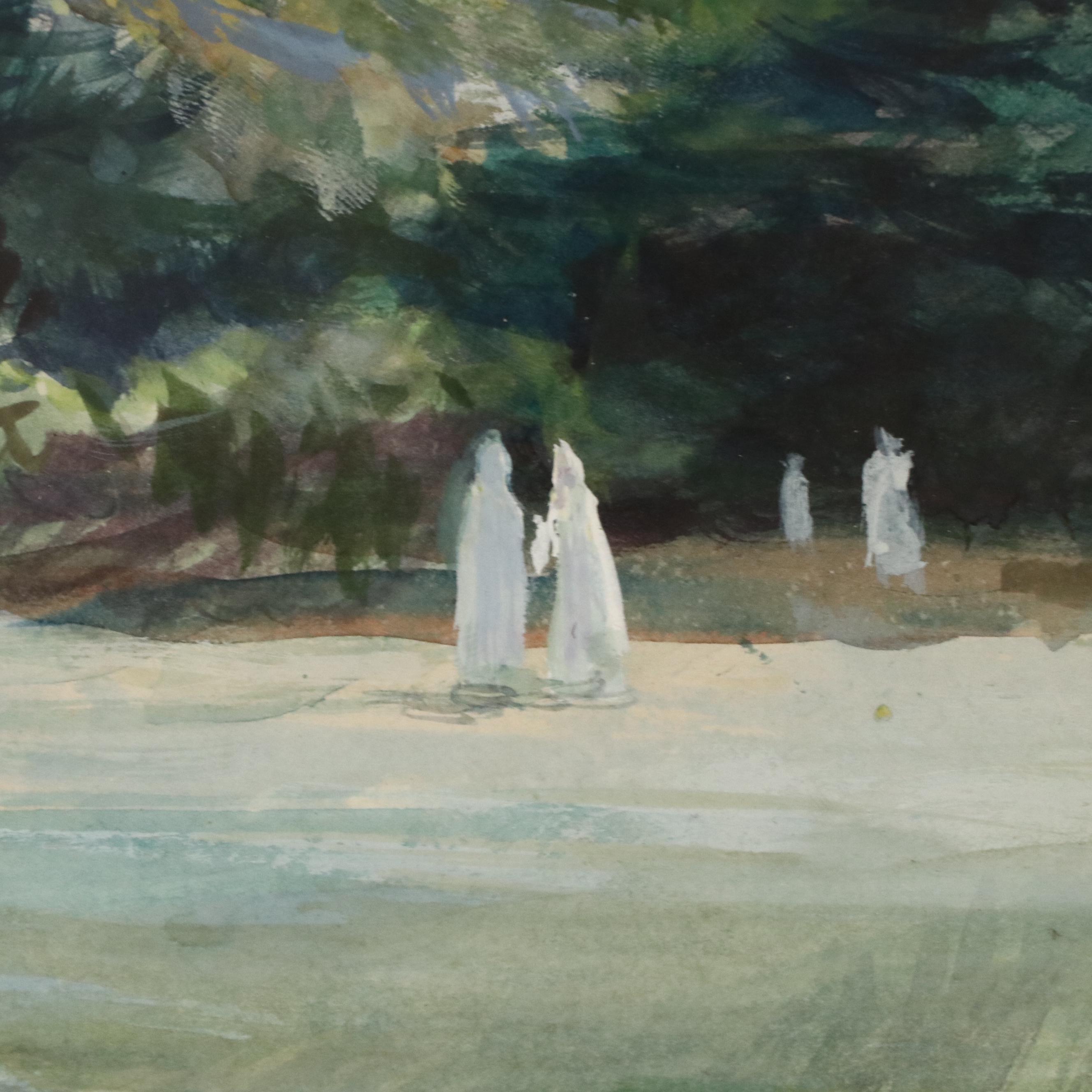 Anthony Loschiavo Watercolor Painting of Landscape with Church, 1991