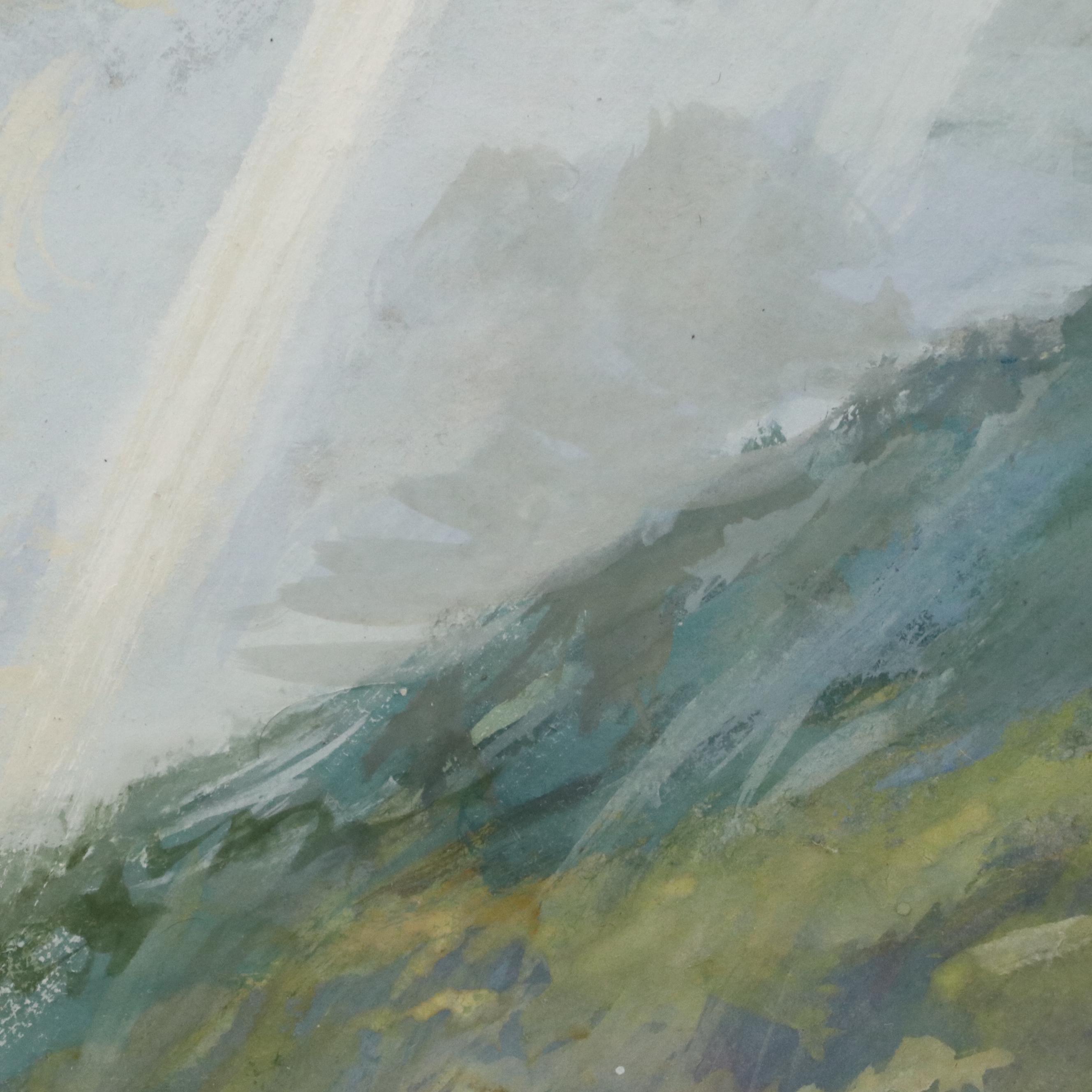 Anthony Loschiavo Watercolor Painting of Landscape with Church, 1991