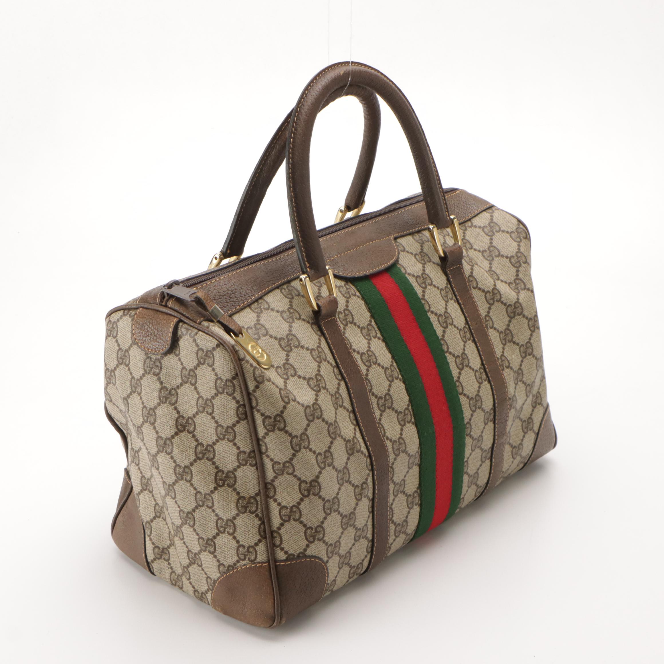 Gucci Accessory Collection GG Supreme Canvas, Web Stripe & Leather Boston Bag