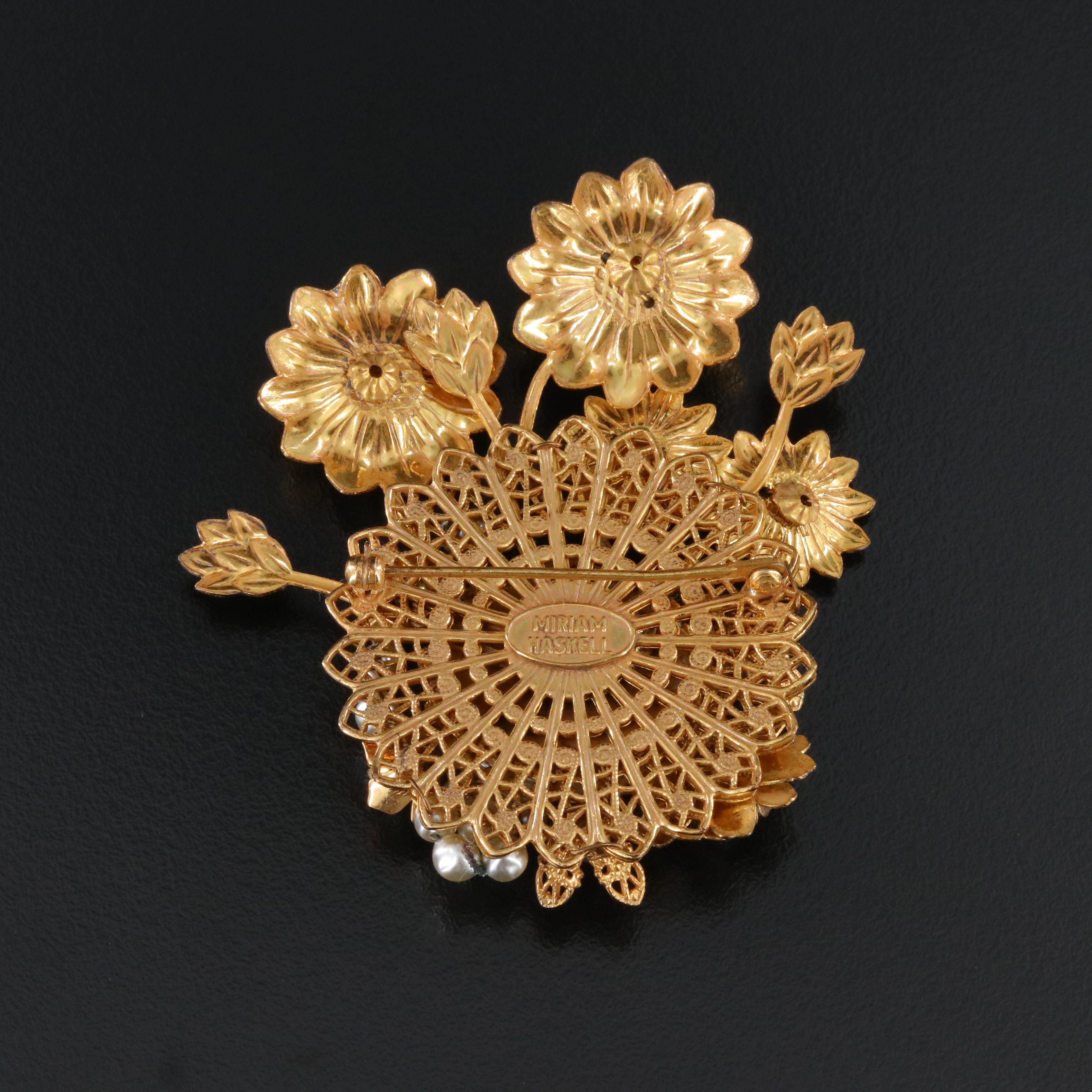 Miriam Haskell Floral Spray Faux Pearl Brooch