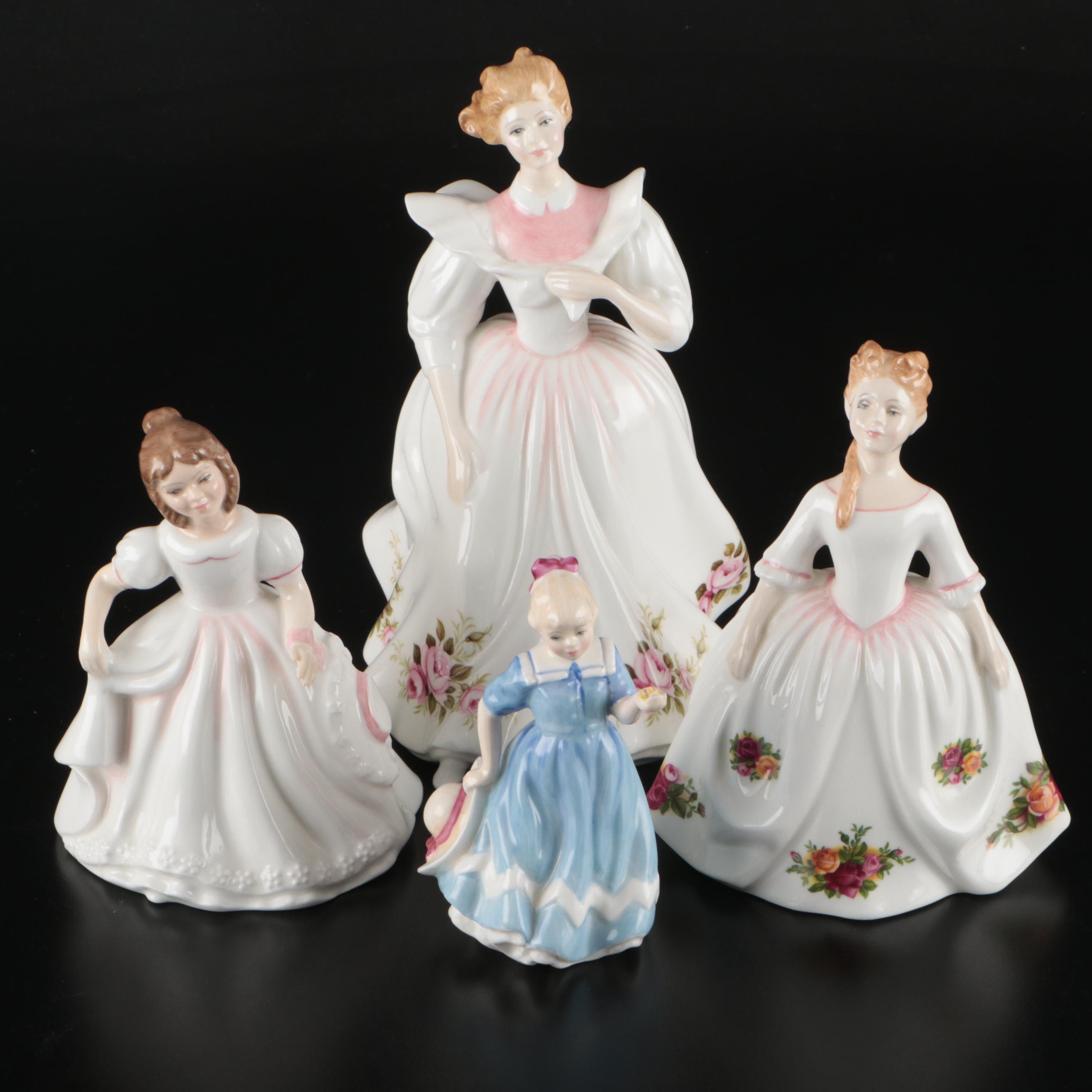 Royal Doulton Woman and Children Porcelain Figurines, Late 20th Century