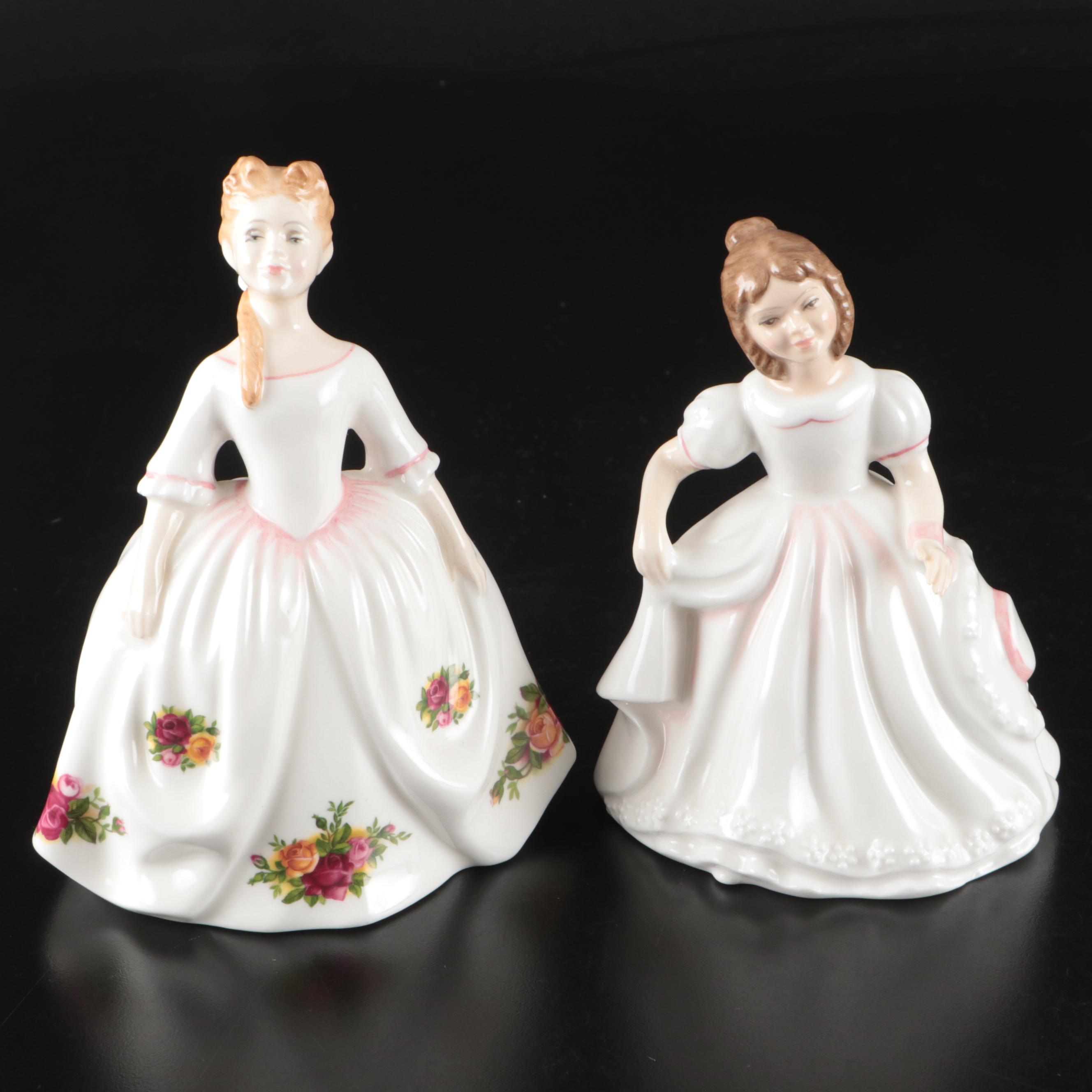 Royal Doulton Woman and Children Porcelain Figurines, Late 20th Century