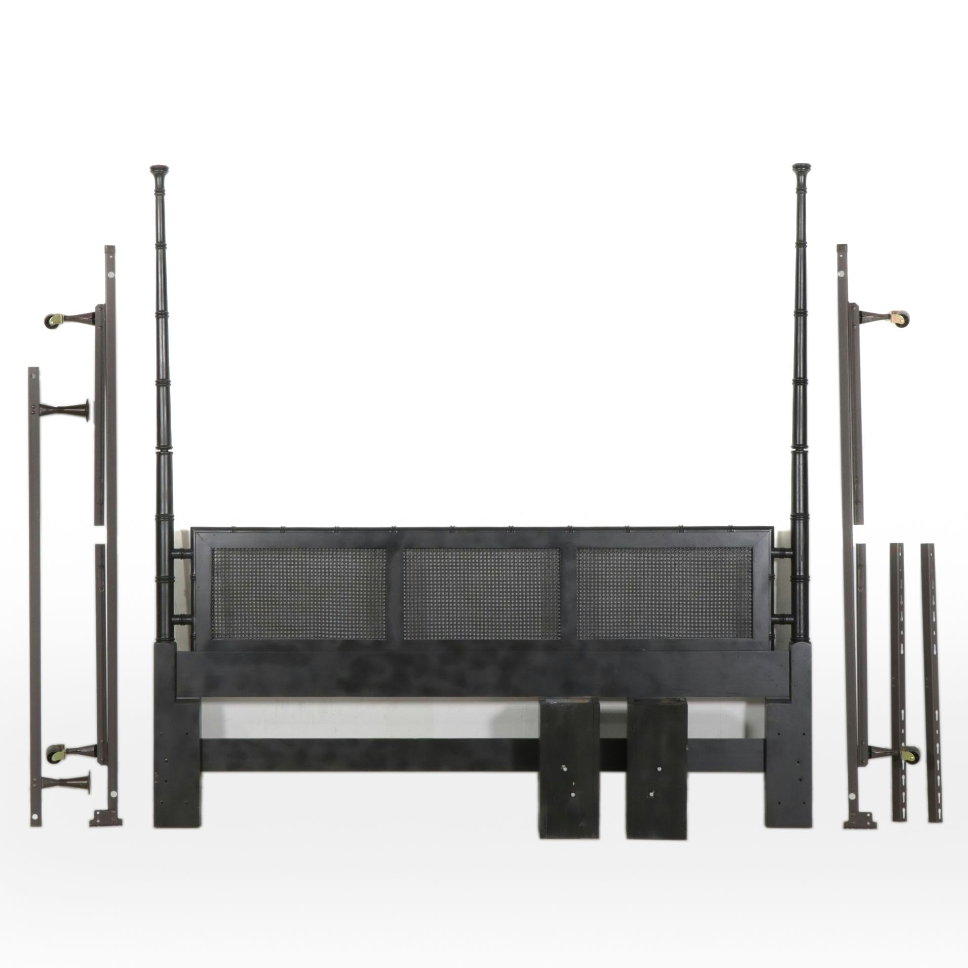 Henredon Black-Finished Faux Bamboo and Woven Cane King Size Headboard