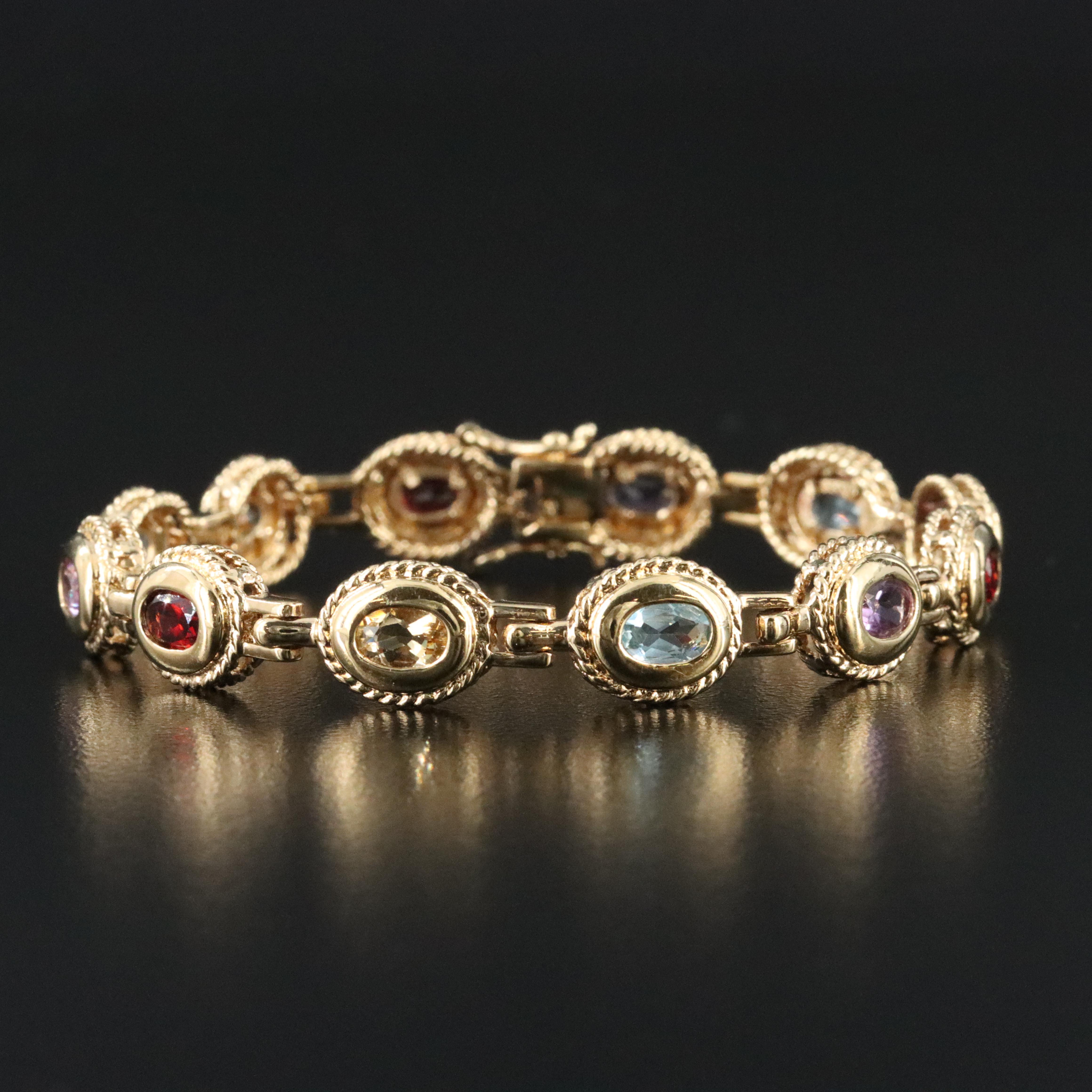 Sterling Gemstone Bracelet Featuring Garnet, Amethyst, and Citrine