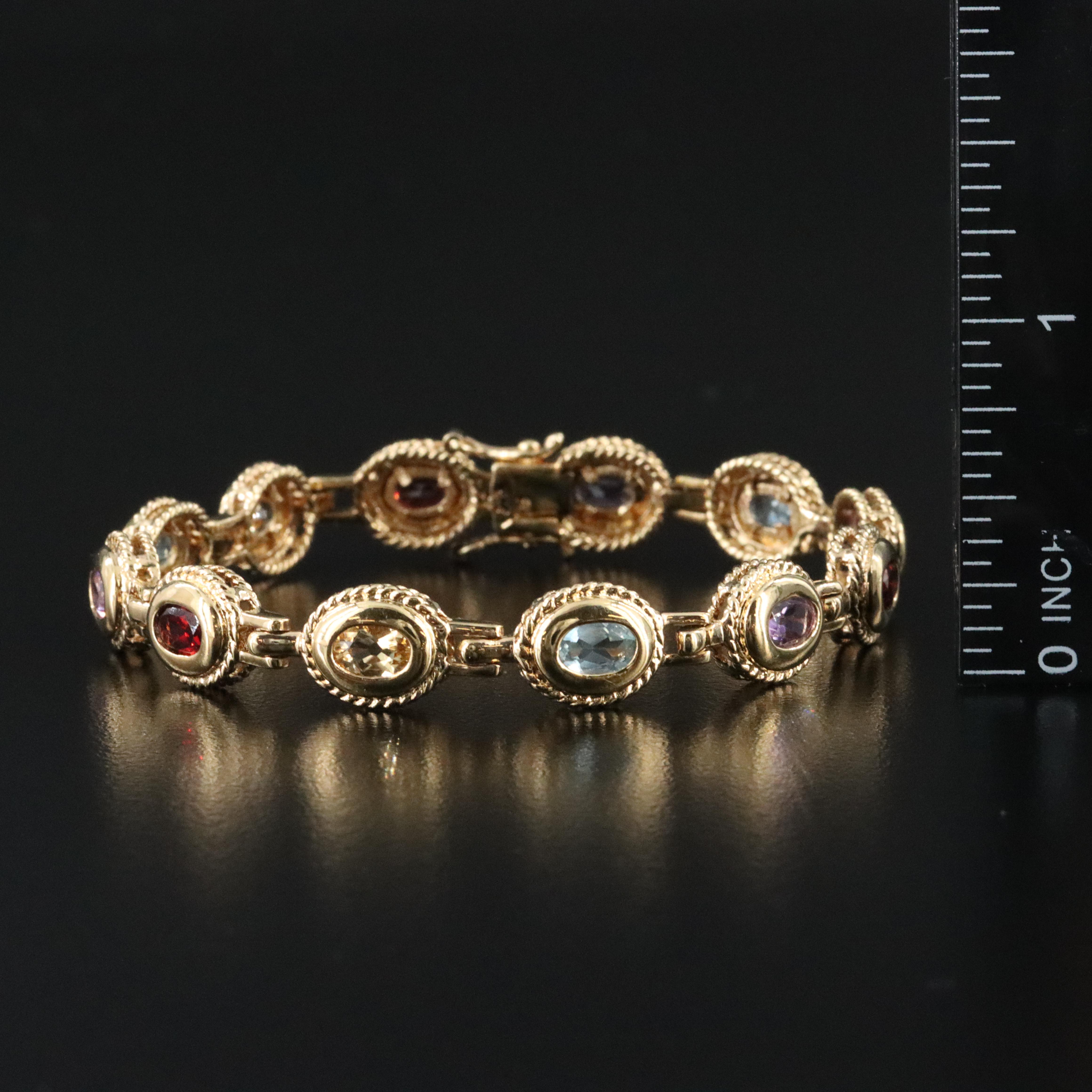 Sterling Gemstone Bracelet Featuring Garnet, Amethyst, and Citrine