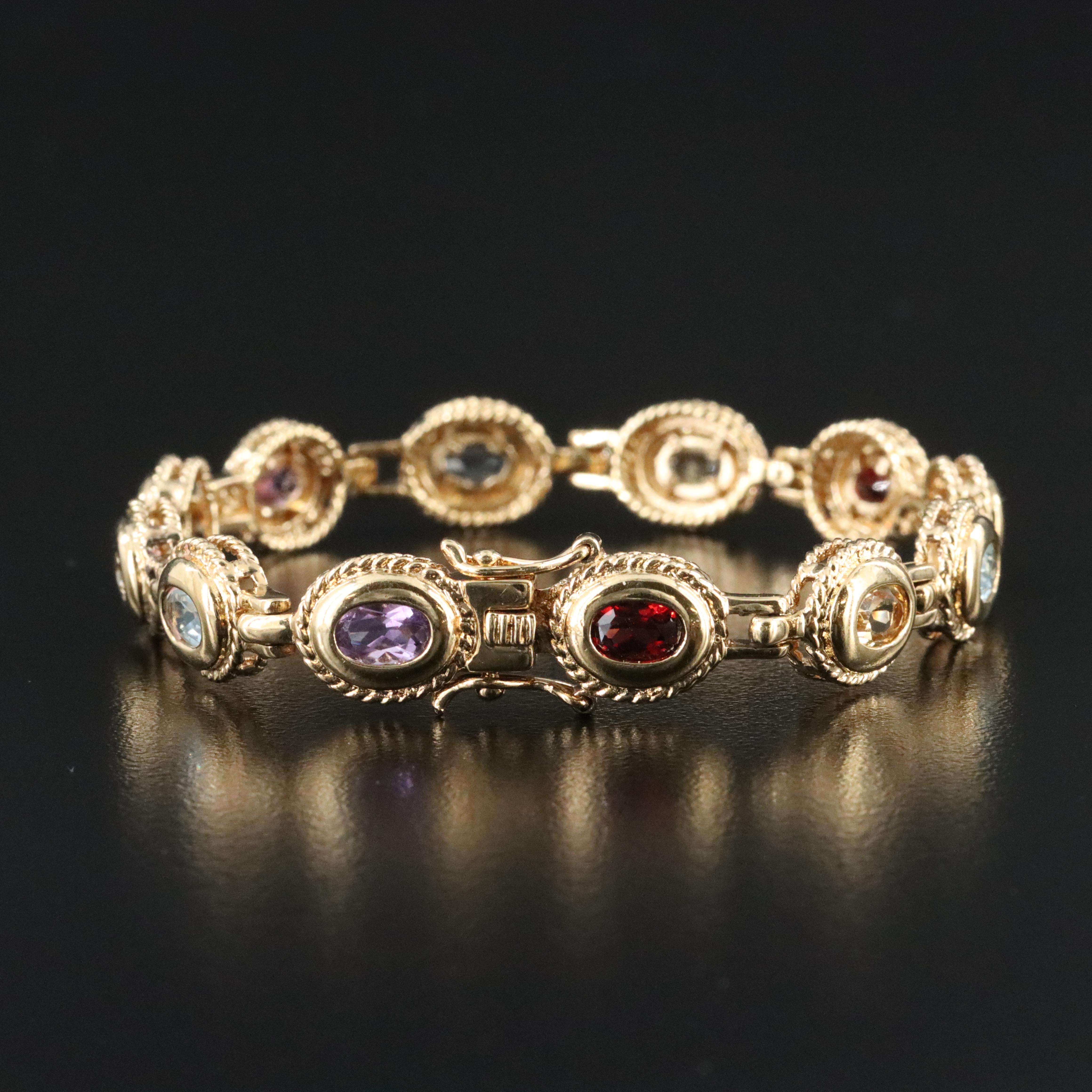 Sterling Gemstone Bracelet Featuring Garnet, Amethyst, and Citrine