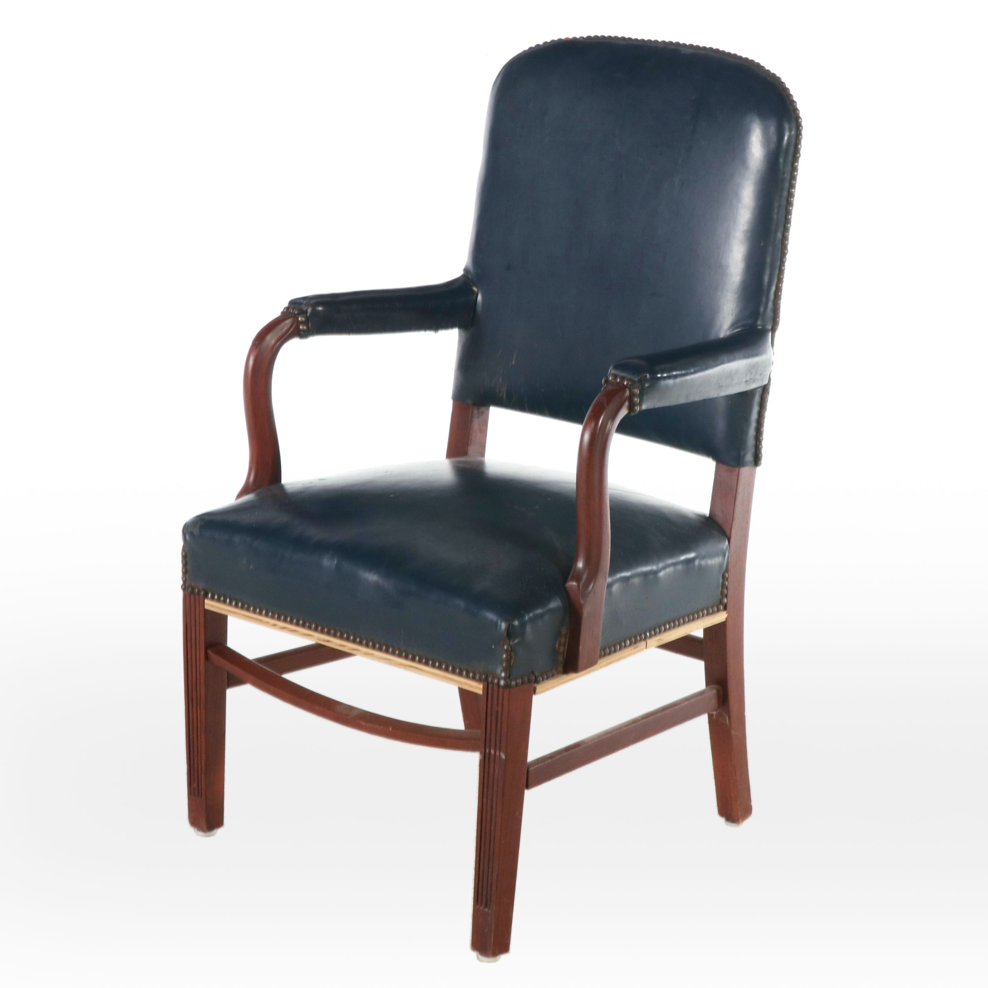 Leather Armchair with Nail Head Trim, Mid-20th Century