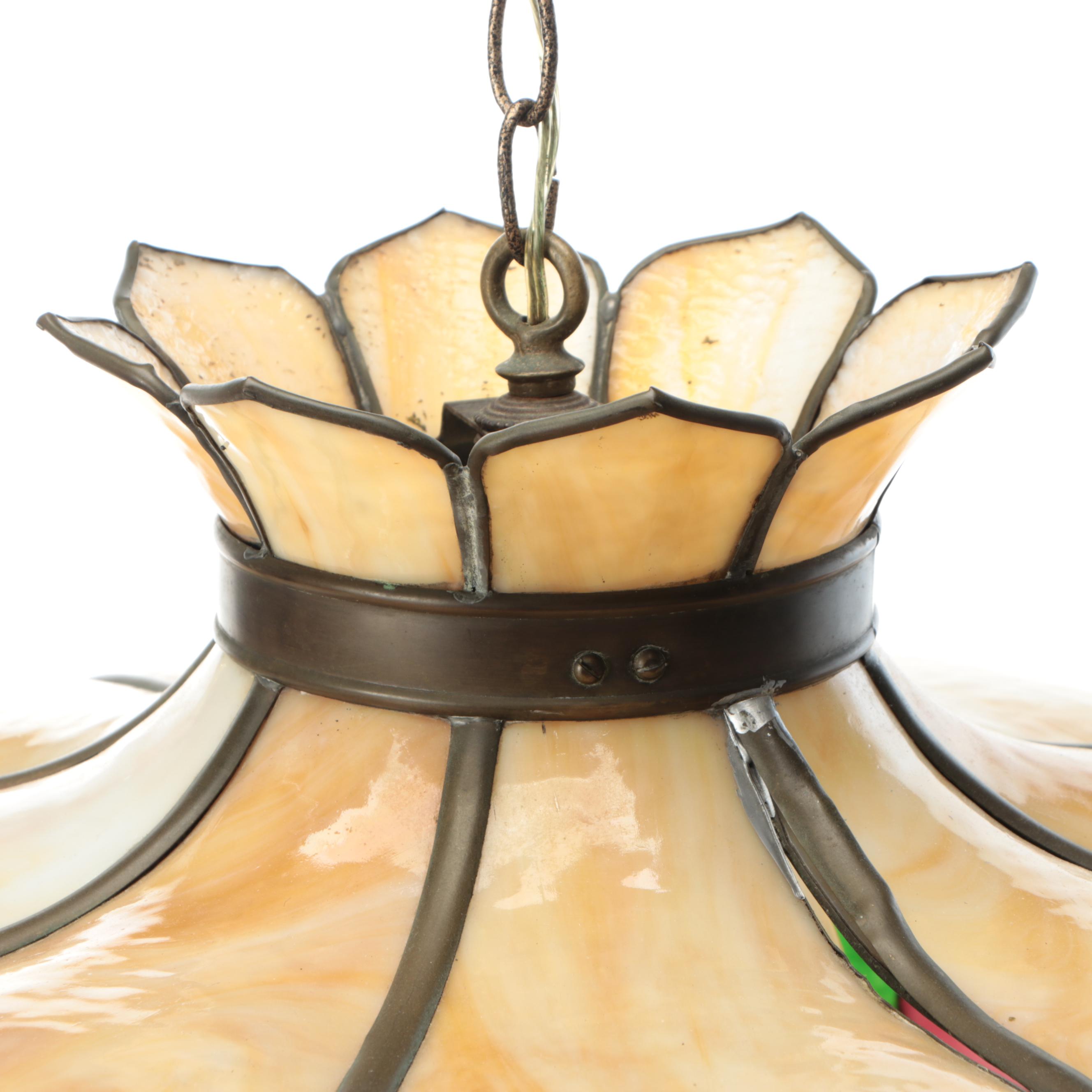 Slag Glass and Bent Panel Pendant Light, Mid to Late 20th Century