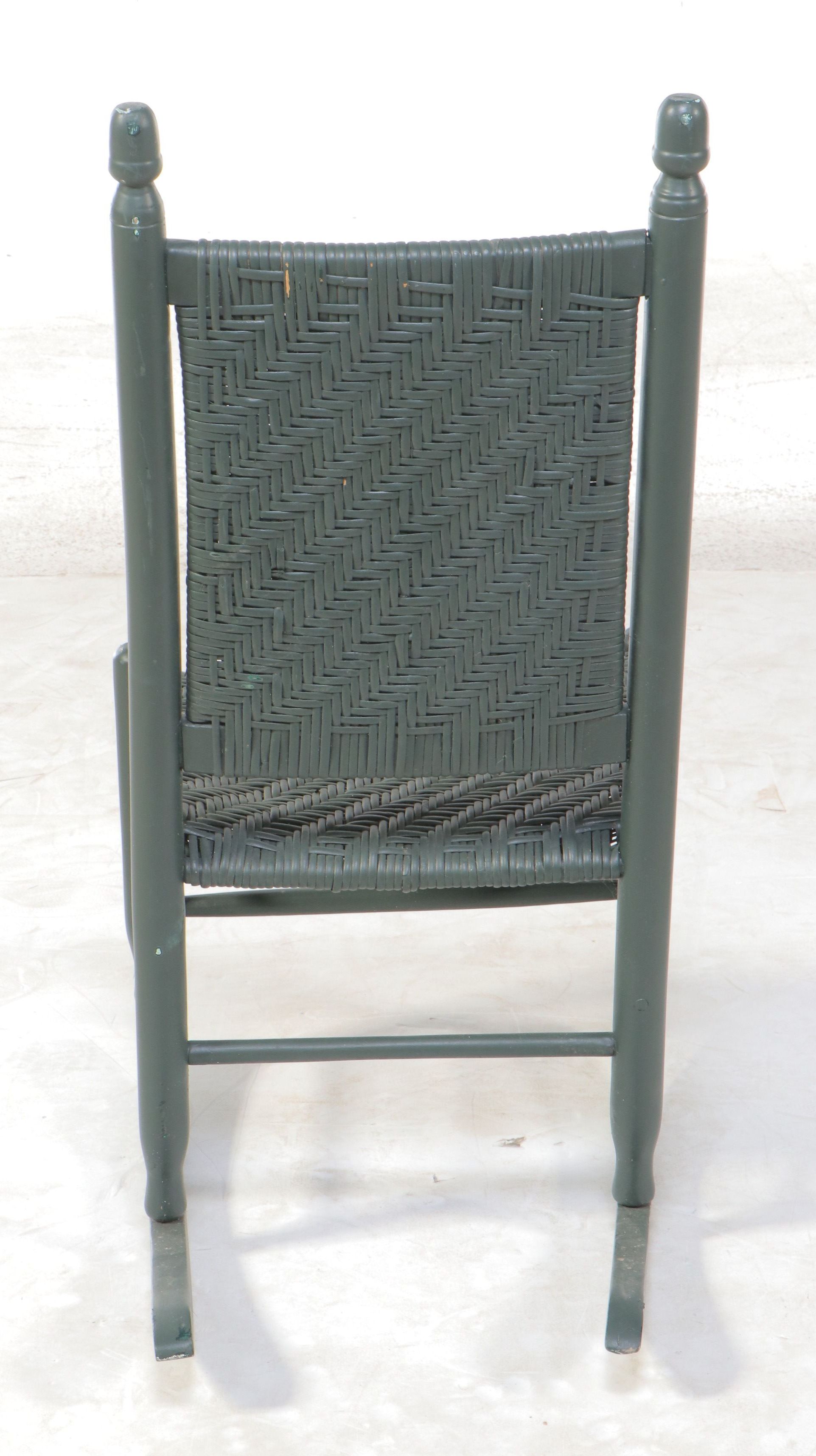 Green Painted Wood Rocking Chair with Woven Seat and Back