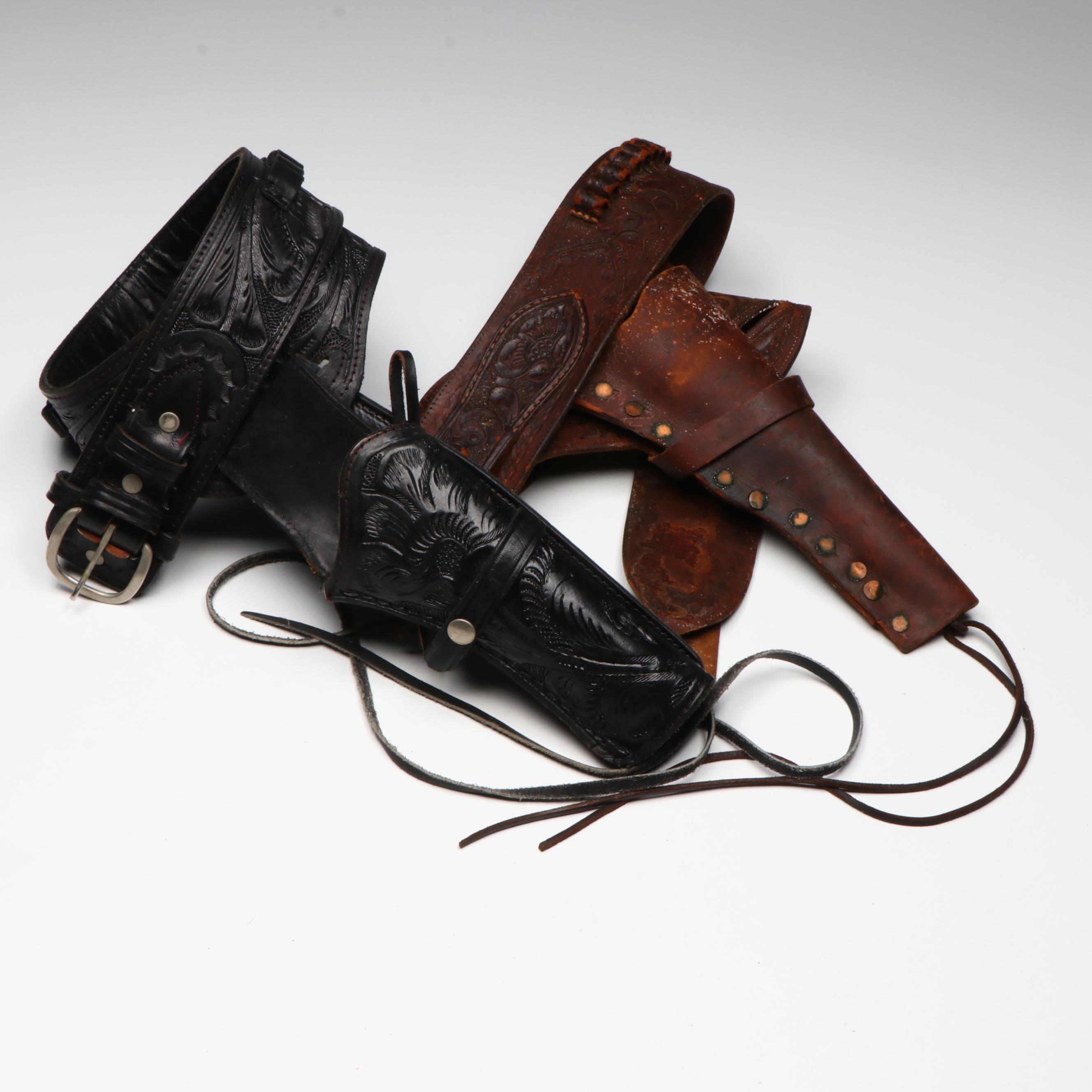 Western American Style Leather Holsters and Cartridge Belts