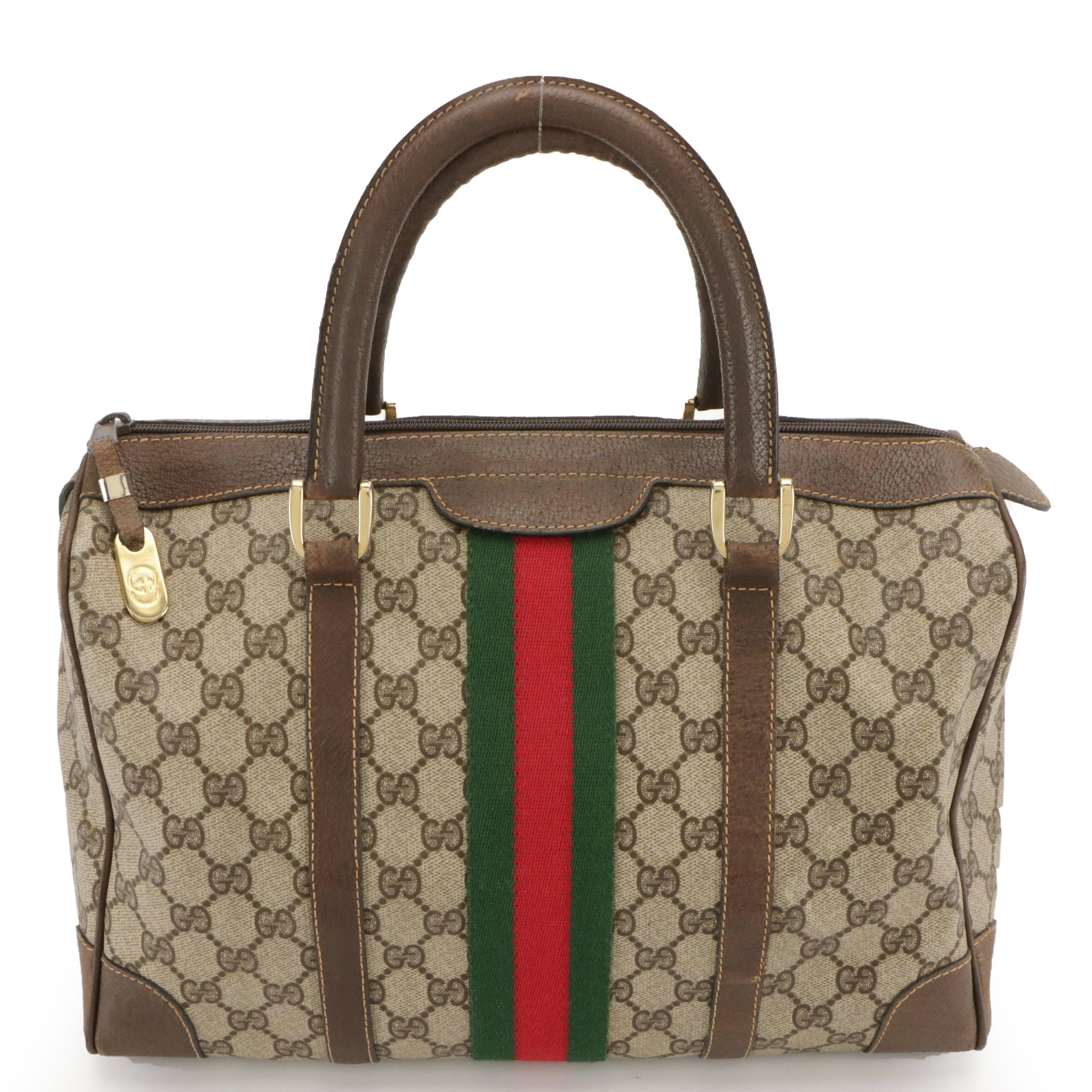 Gucci Accessory Collection GG Supreme Canvas, Web Stripe & Leather Boston Bag