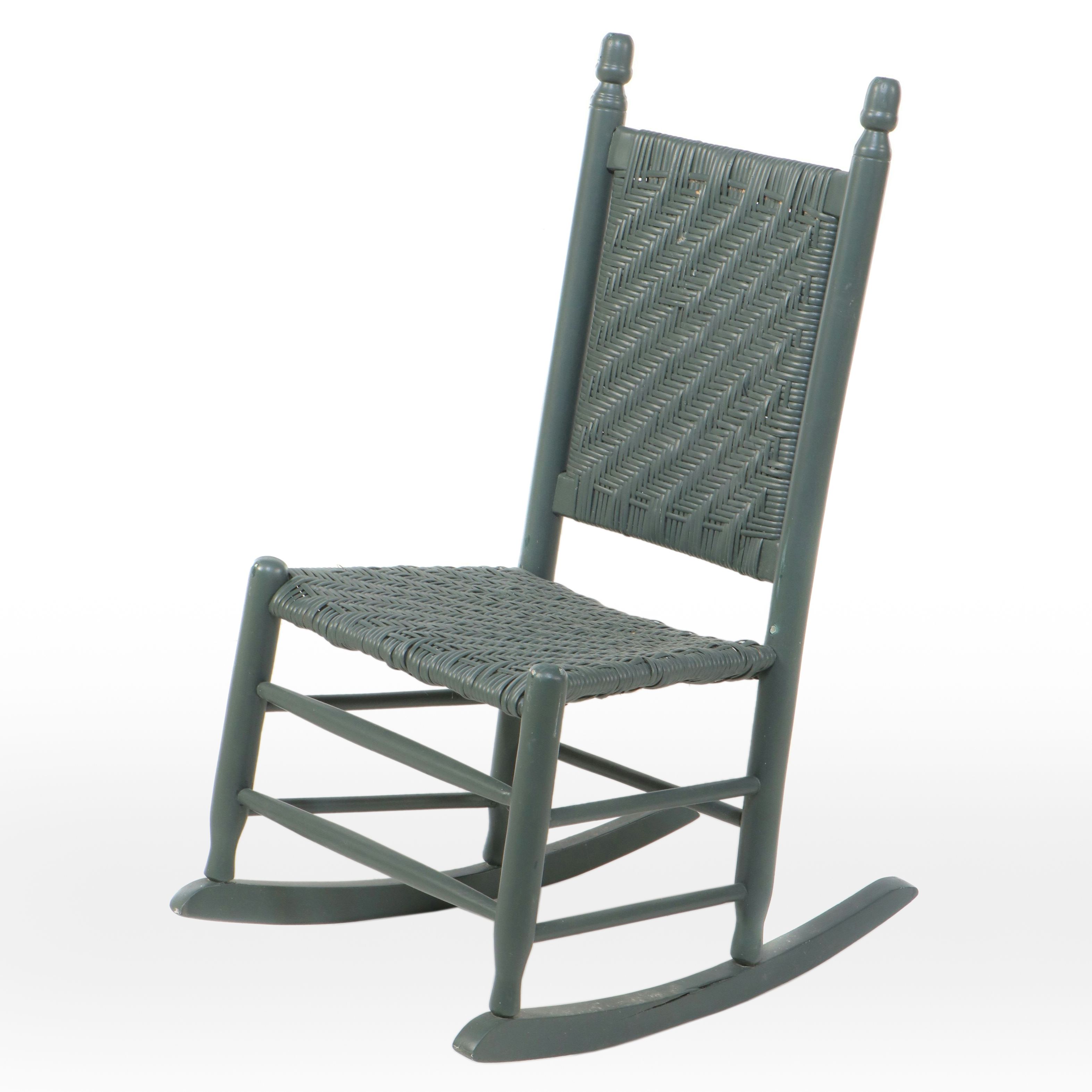 Green Painted Wood Rocking Chair with Woven Seat and Back