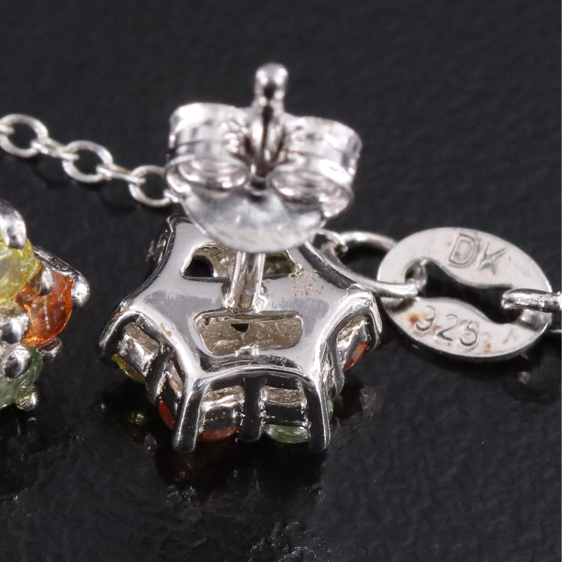 Sterling Earrings and Cross Pendant Necklace Including Sapphire and Tourmaline