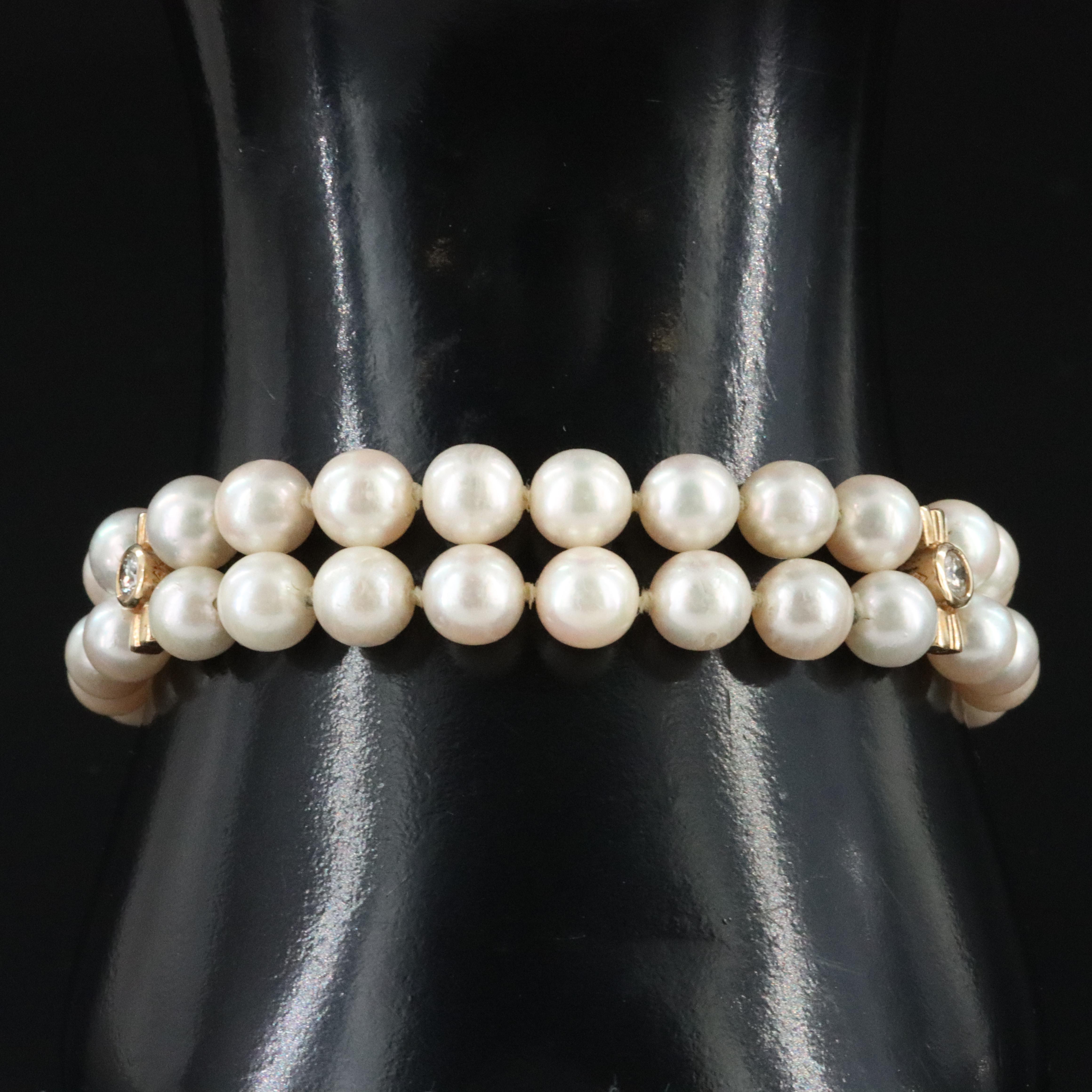14K Pearl and Diamond Double Strand Bracelet