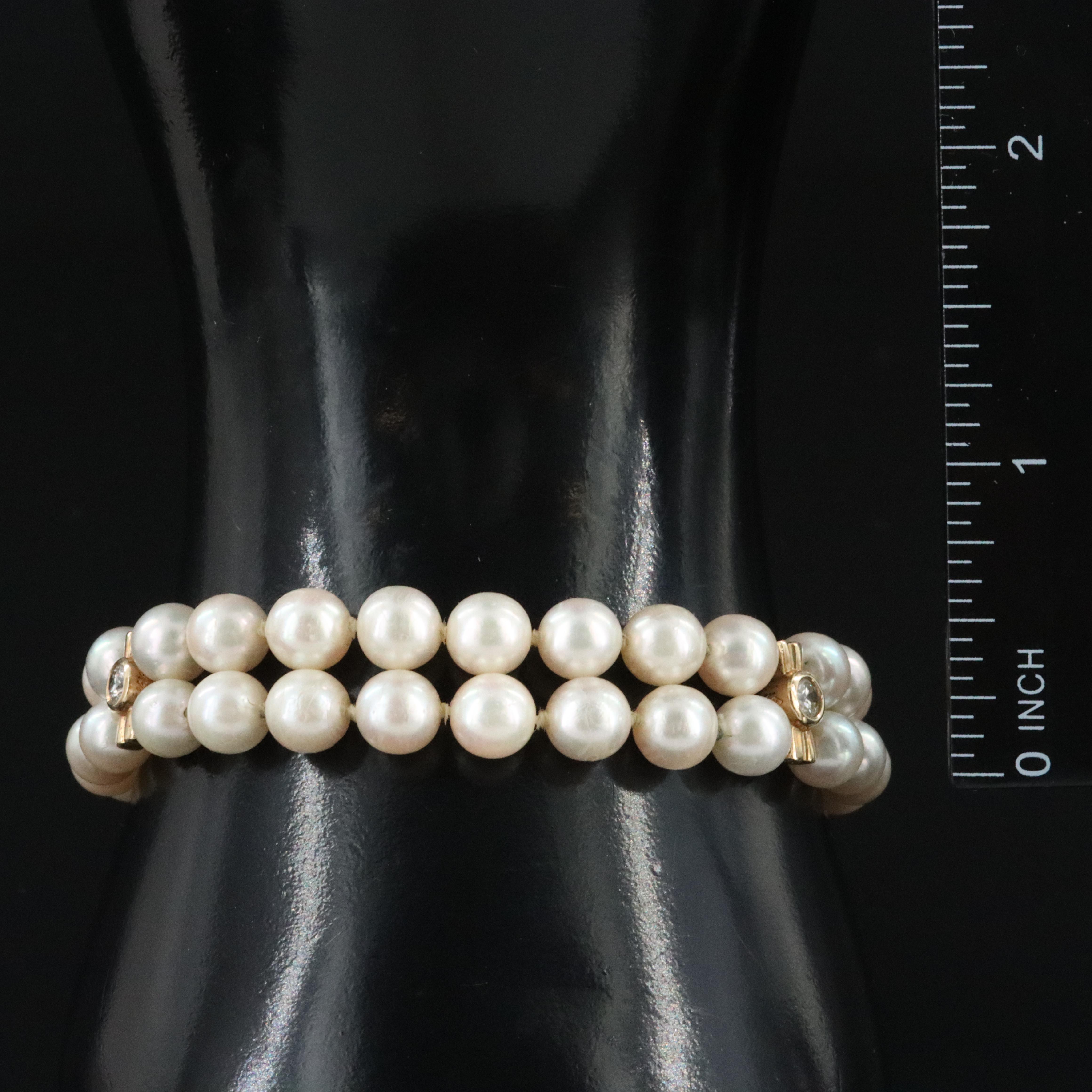 14K Pearl and Diamond Double Strand Bracelet