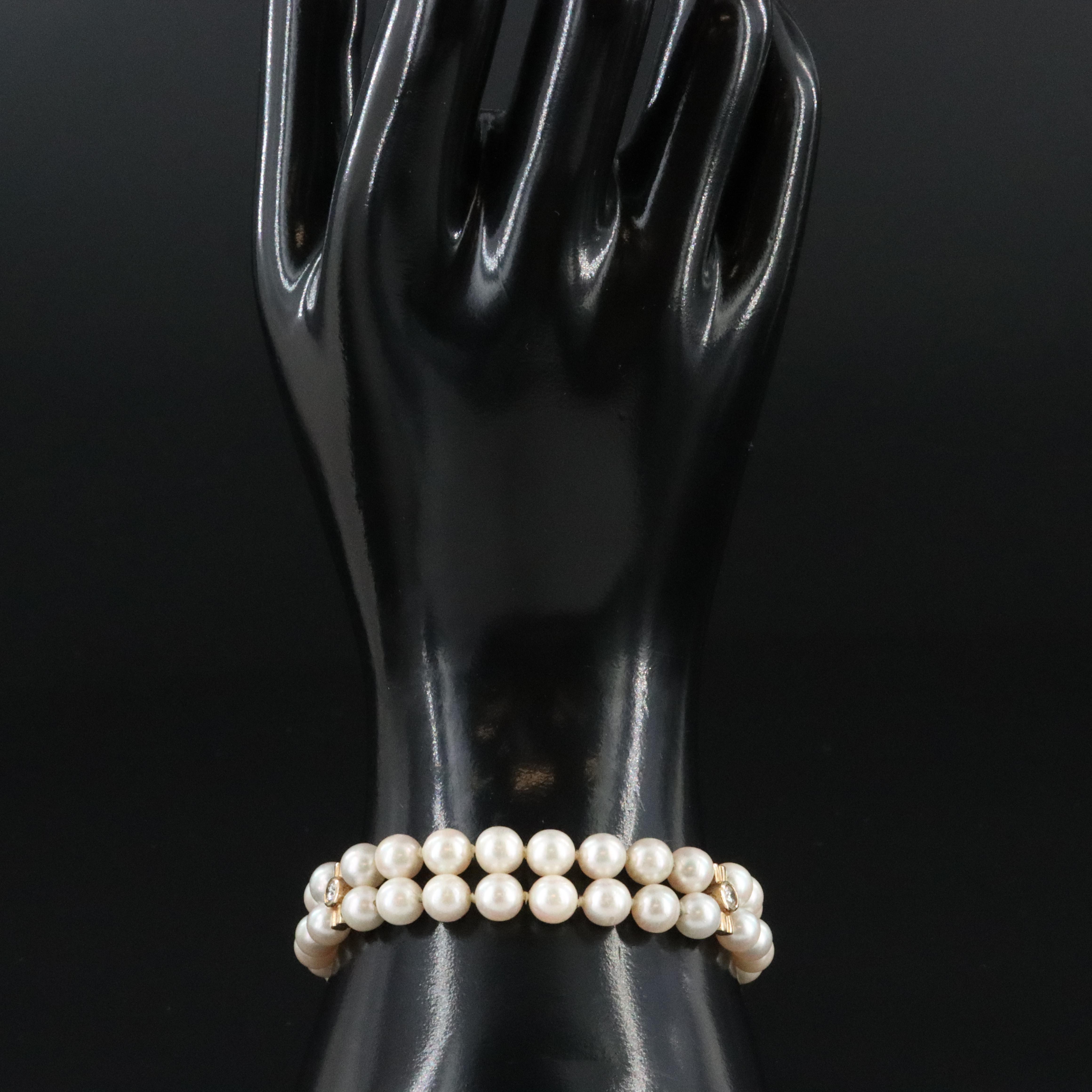 14K Pearl and Diamond Double Strand Bracelet