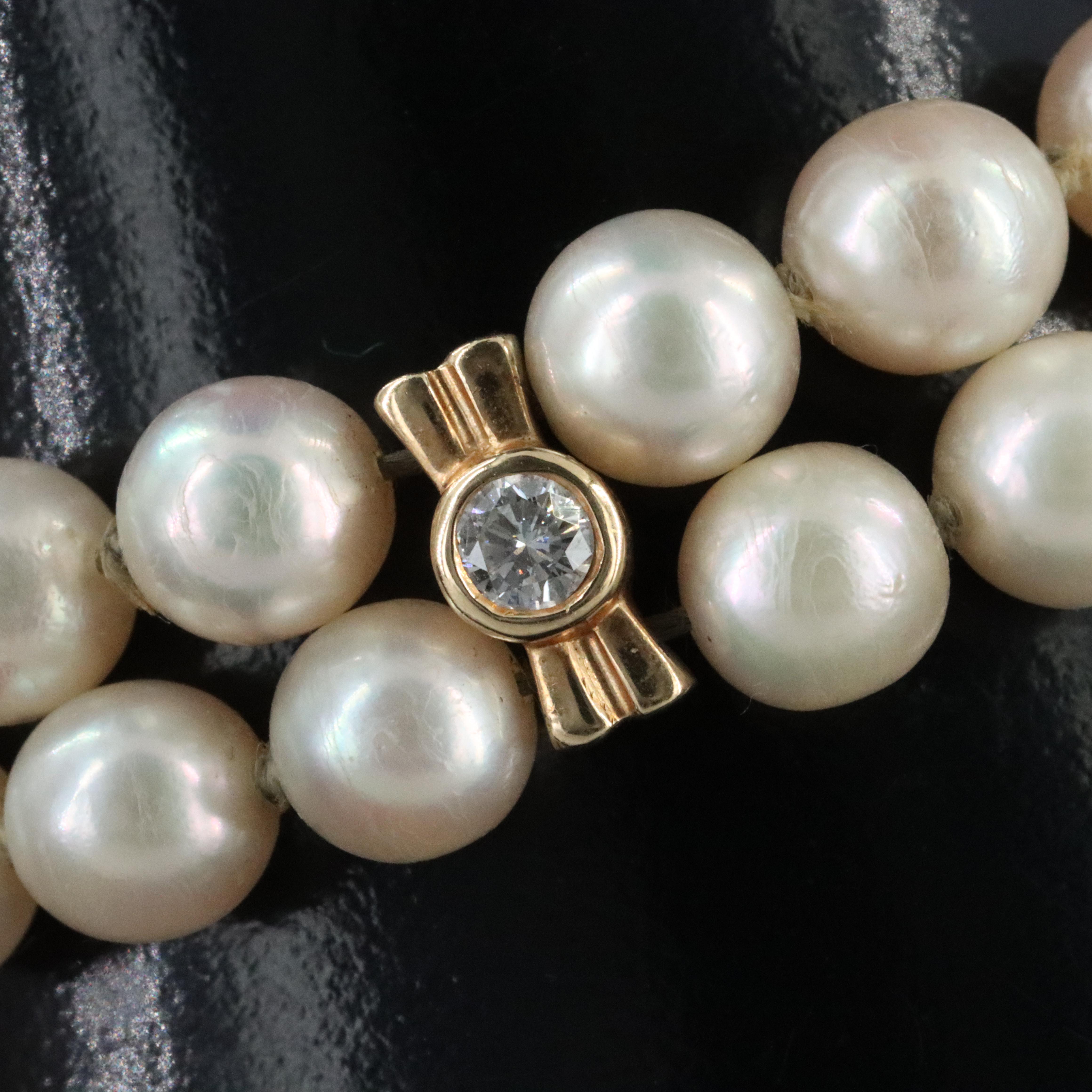 14K Pearl and Diamond Double Strand Bracelet