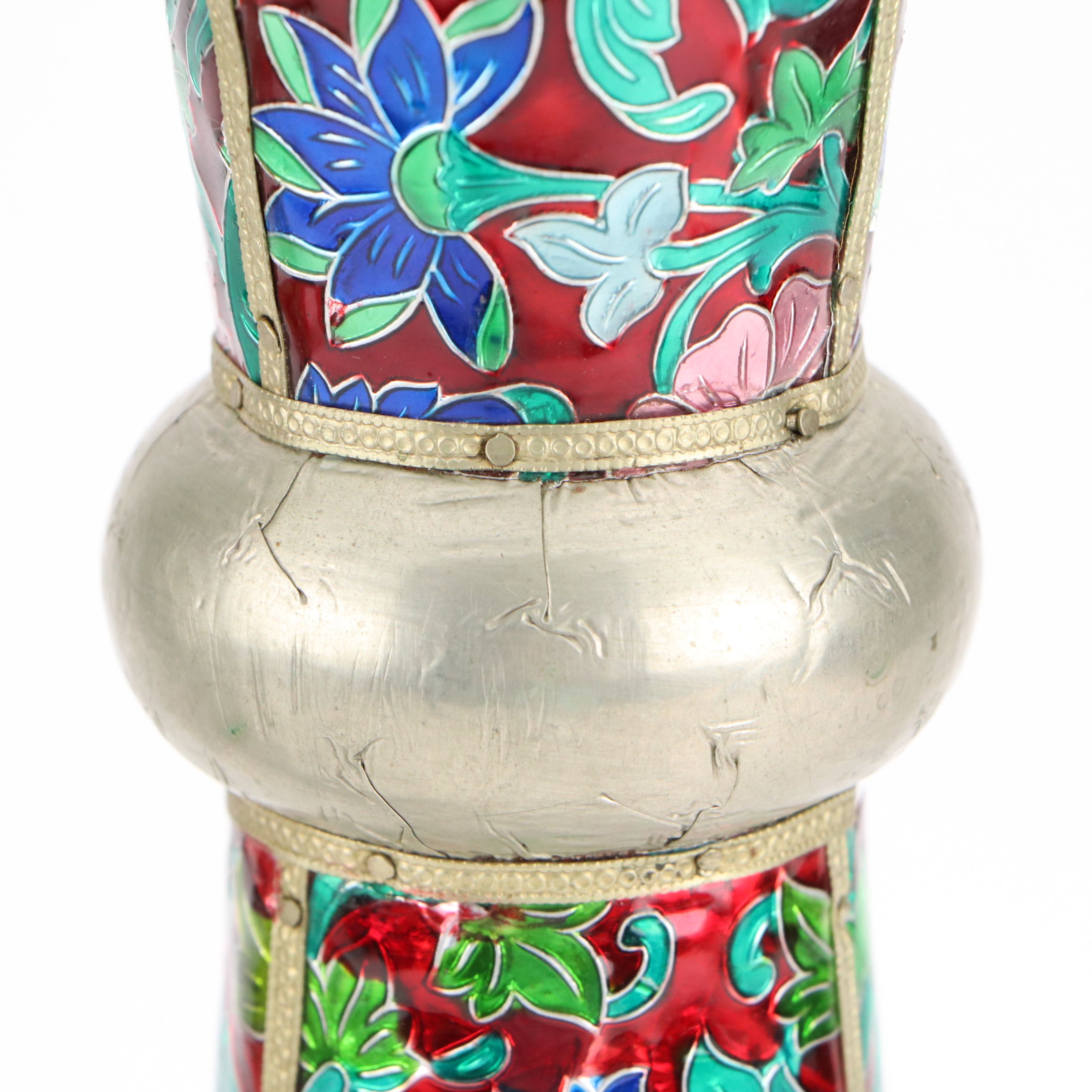 Vintage Metal and Enamel Pillar Candle Holders