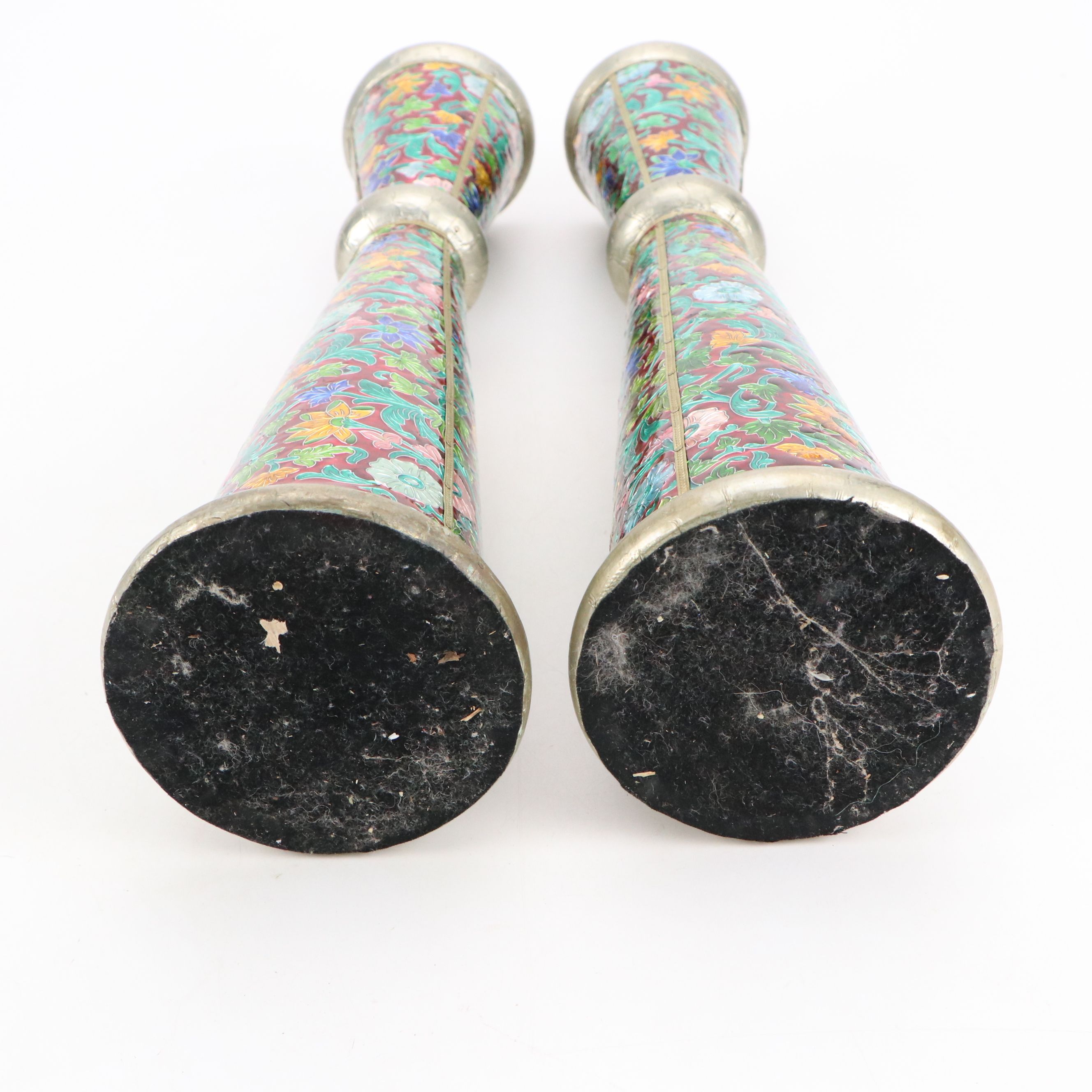 Vintage Metal and Enamel Pillar Candle Holders