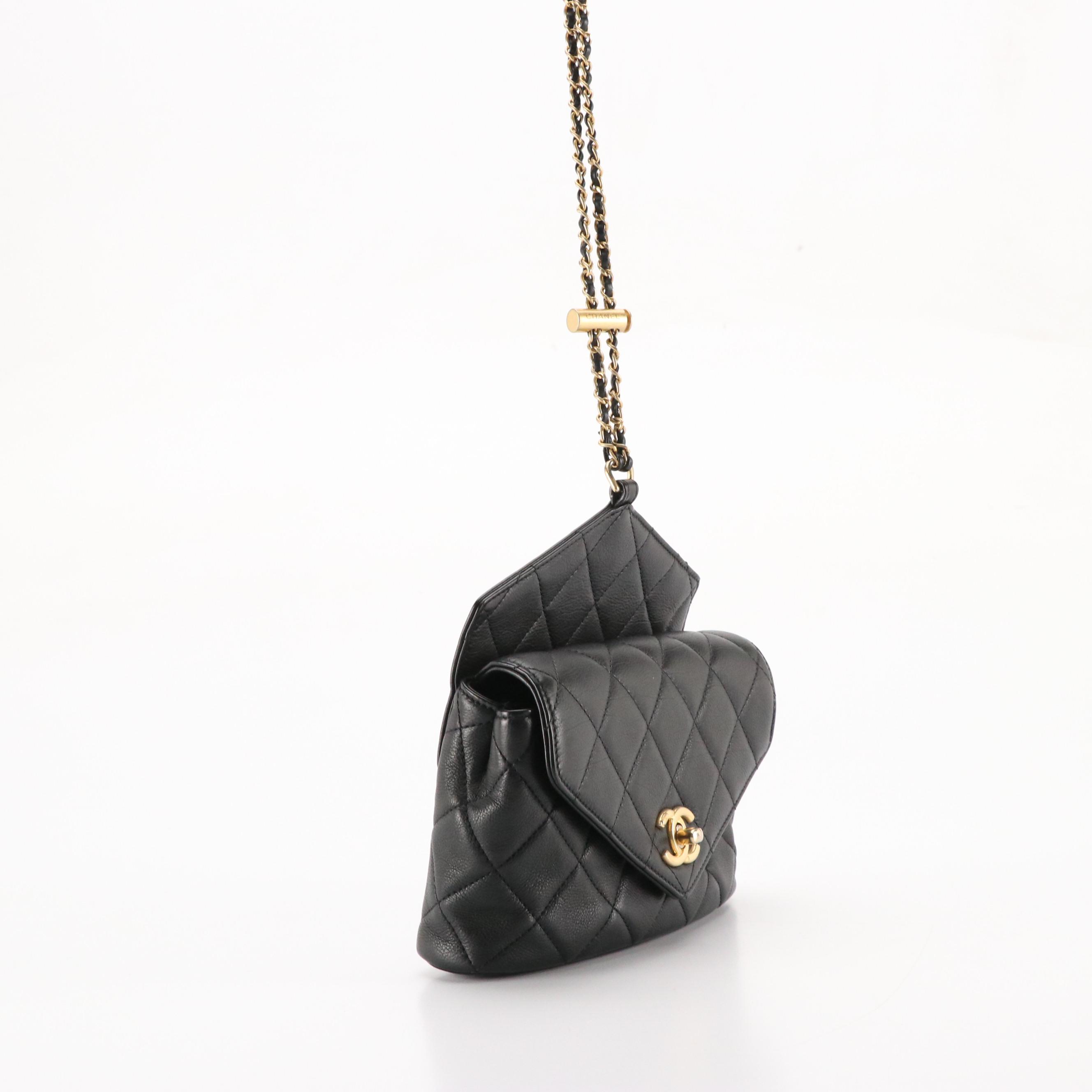 Chanel Flap Waist Bag in Quilted Black Calfskin Leather