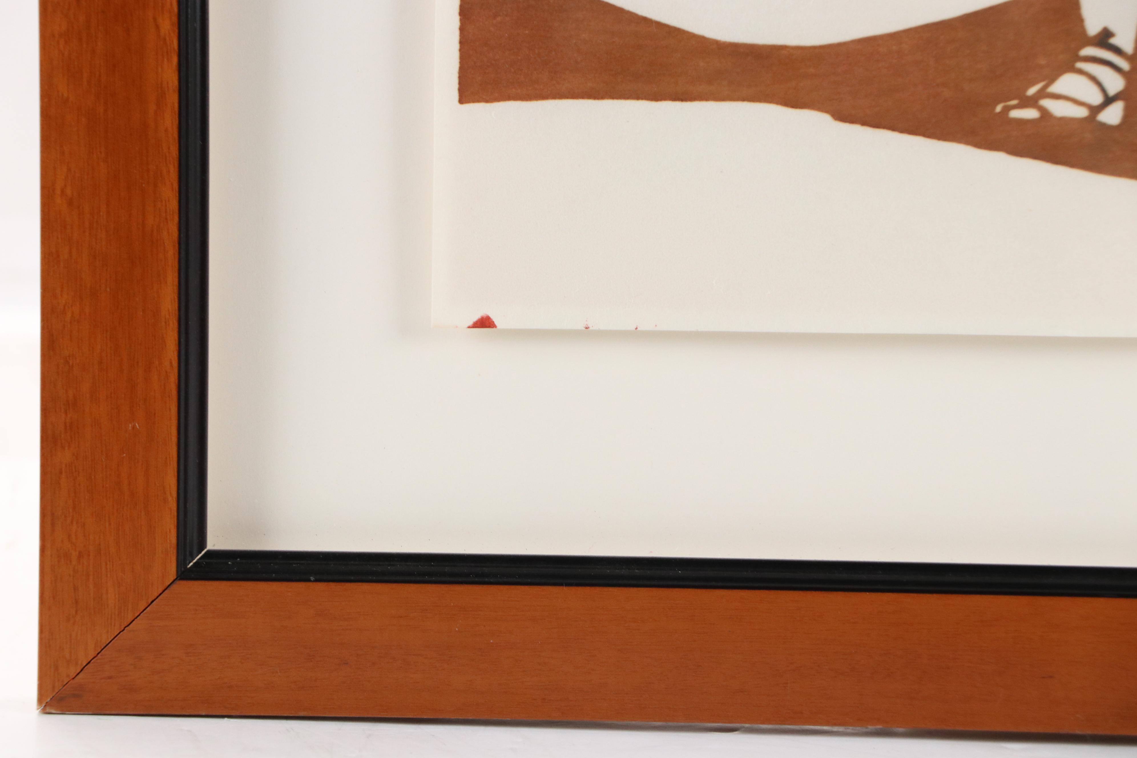 Mikumo Woodblock Print of Woman Carrying Straw Bushel, 20th Century