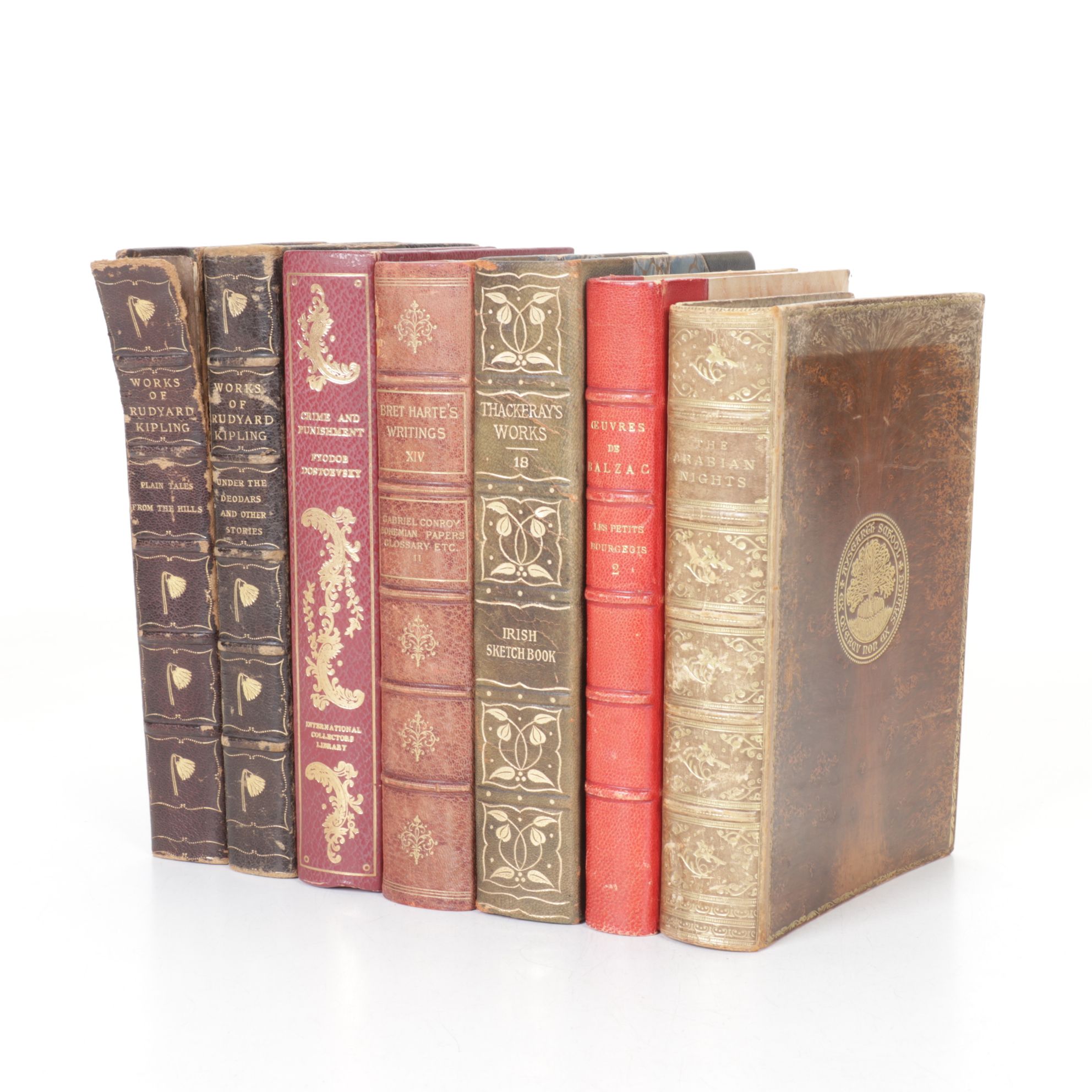 "The Arabian Nights" and Six Other Leather Bound Fiction Books