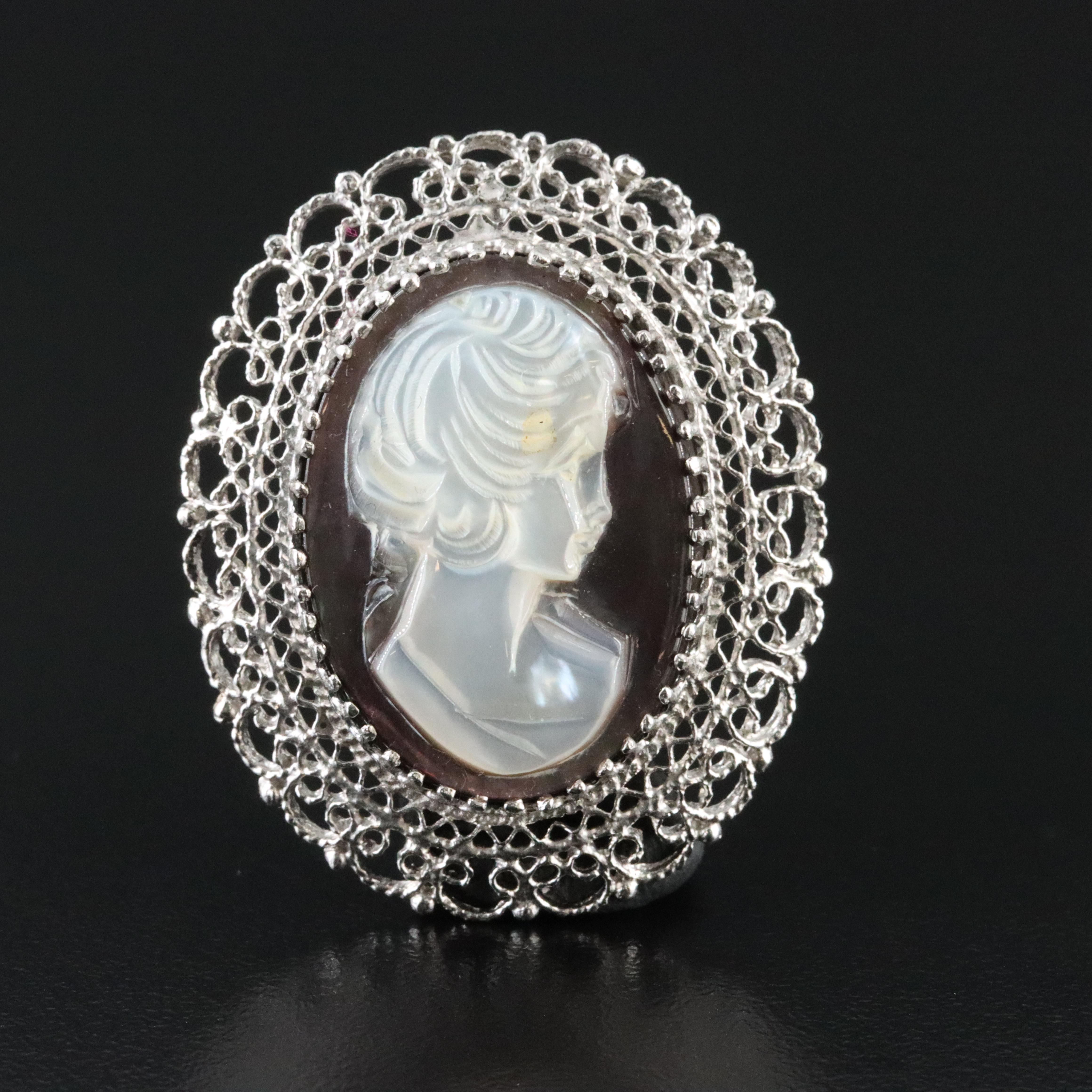 Sterling Mother of Pearl Cameo Converter Brooch